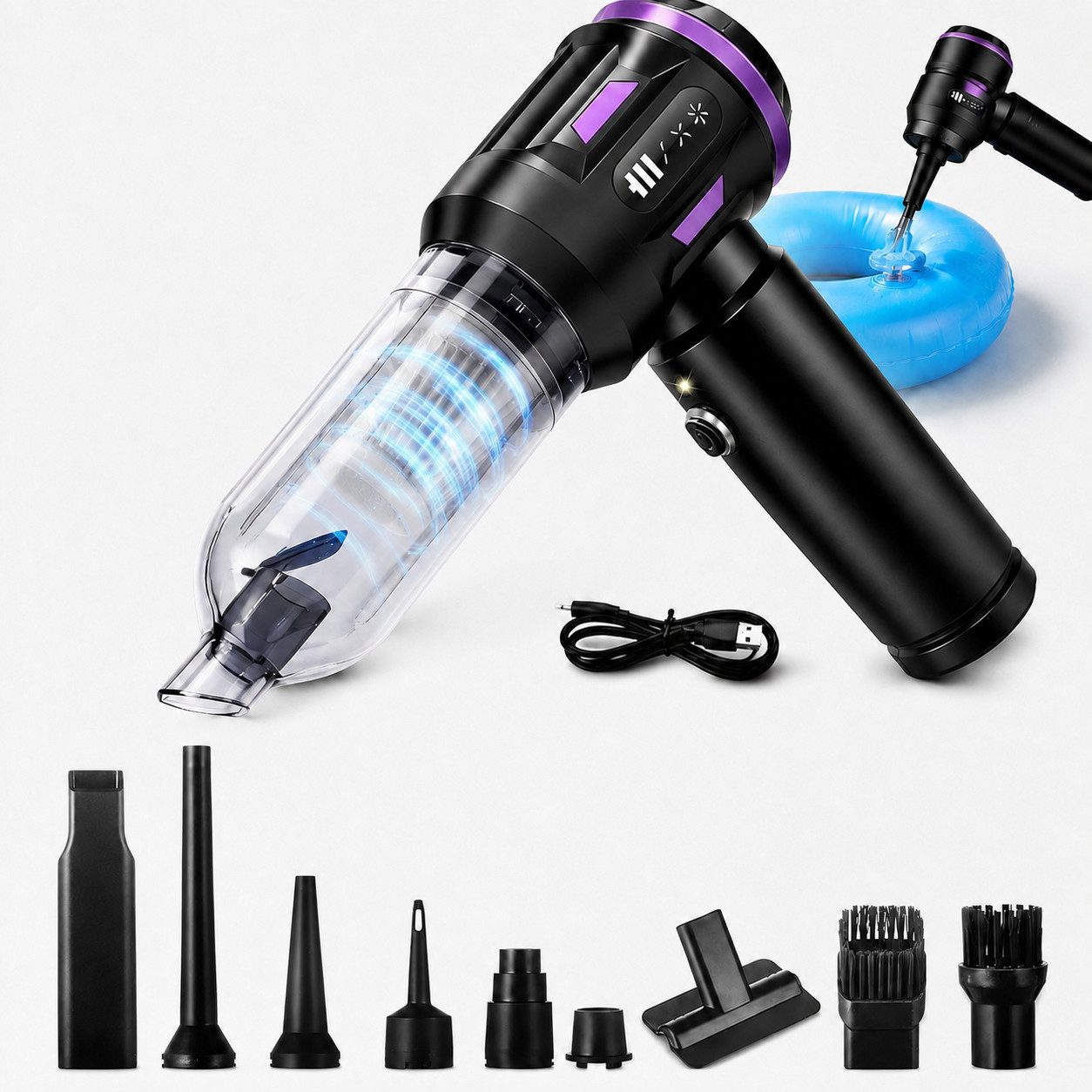 Nettlife Akku-Handstaubsauger kabellos Mini 25000Pa starker Akku bürstenloser Motor 4-in-1, 3 Stufen Tragbarer Staubsauger für PKW Wohnmobil Camping Treppen Sofa