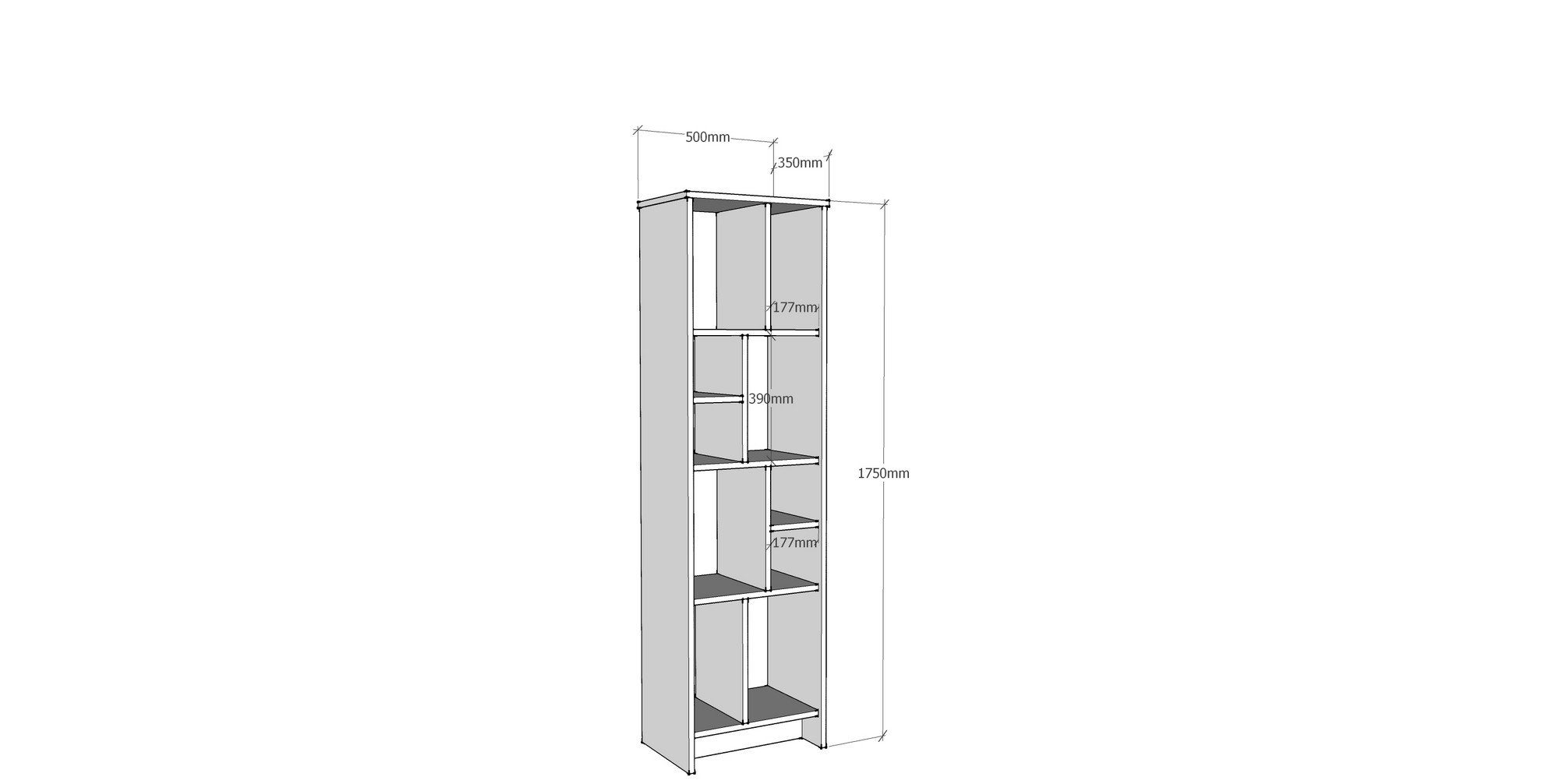 Manhattan EichenfarbigDunkelgrau, Bücherregal Bücherregale, cm Skye ZNA, 2 Decor 175x50x35