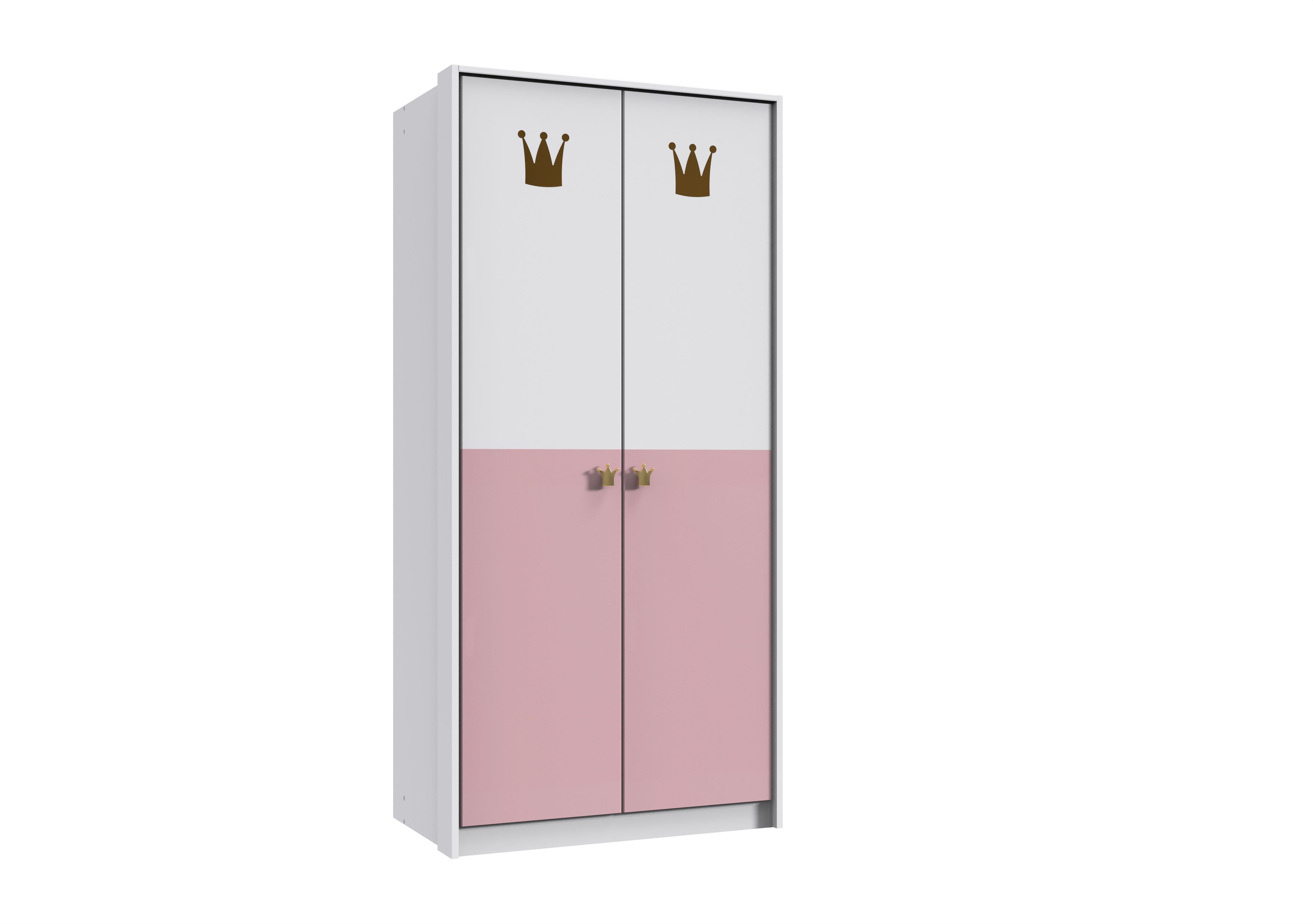 möbel-direkt.de Kleiderschrank Cindy in Weiß und Rosa (komplett, 1-St., Drehtürenschrank, Schwebetürenschrank) Made in Germany, mit Soft-Close-Funktion, mit Kronen-Applikationen