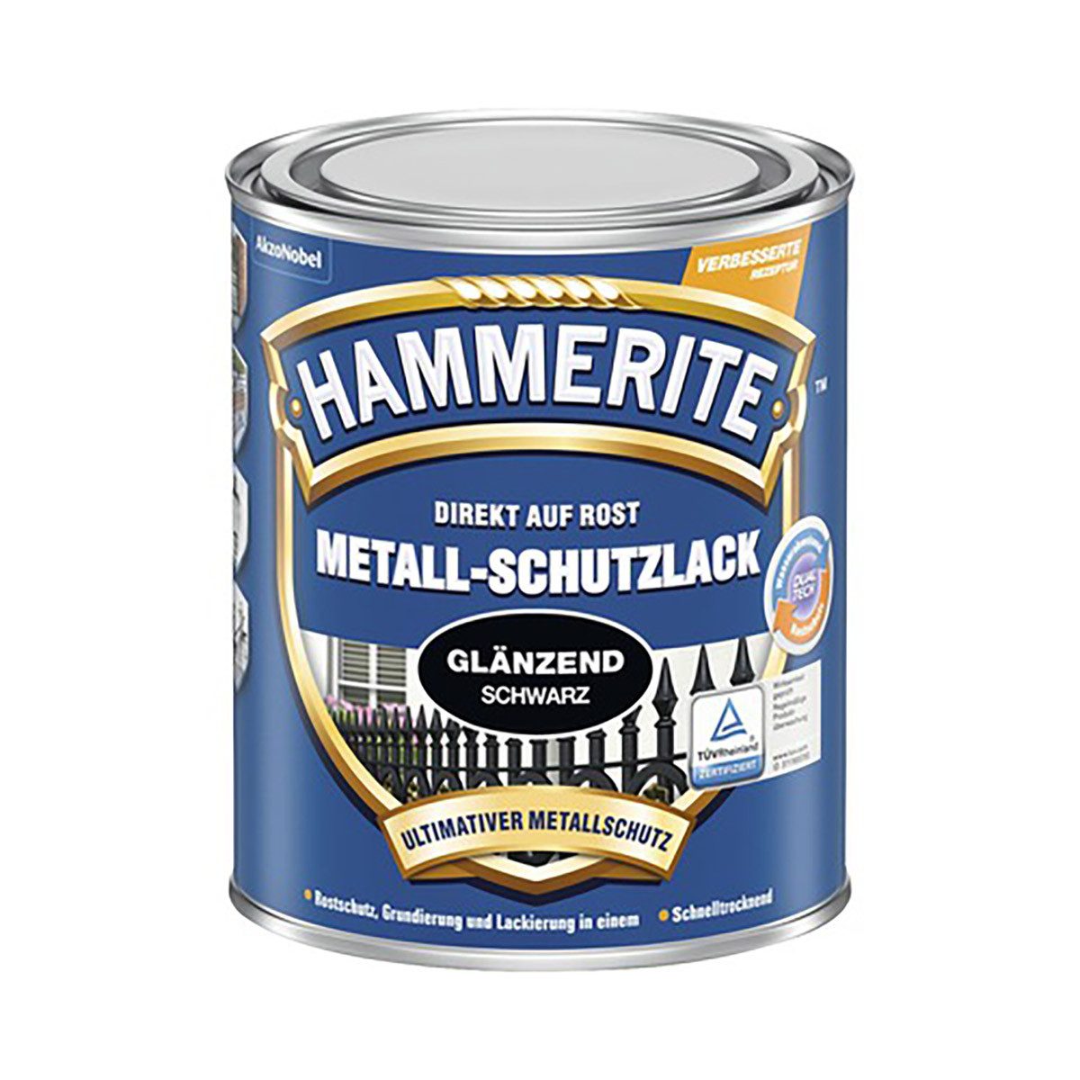 Hammerite  Metallschutzlack schwarz glänzend / 64092, hochgradig Witterungsbeständig, Wasserabweisend
