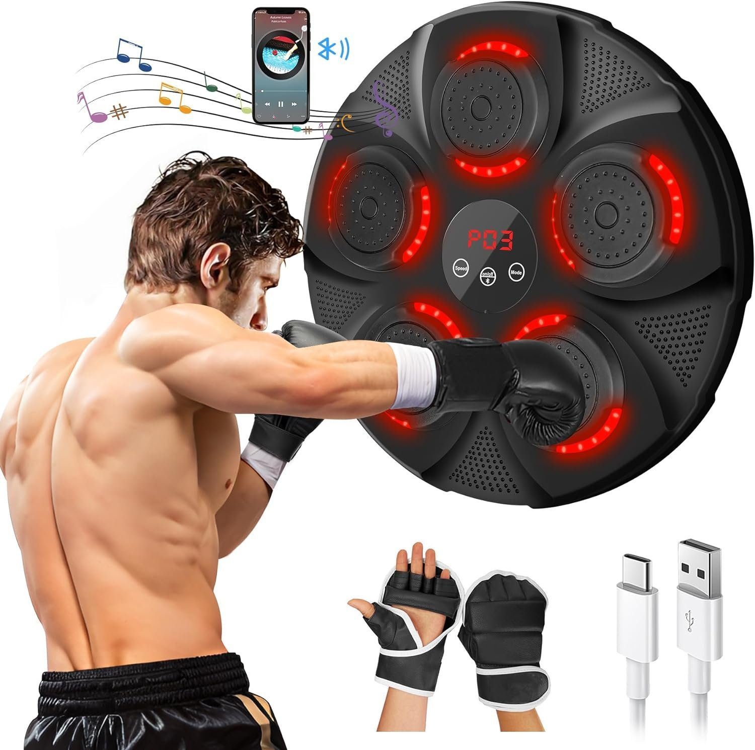 Boxmaschine Boxtrainer mit Bluetooth, Licht&Musik,Stressabbau,Trainingshilfe