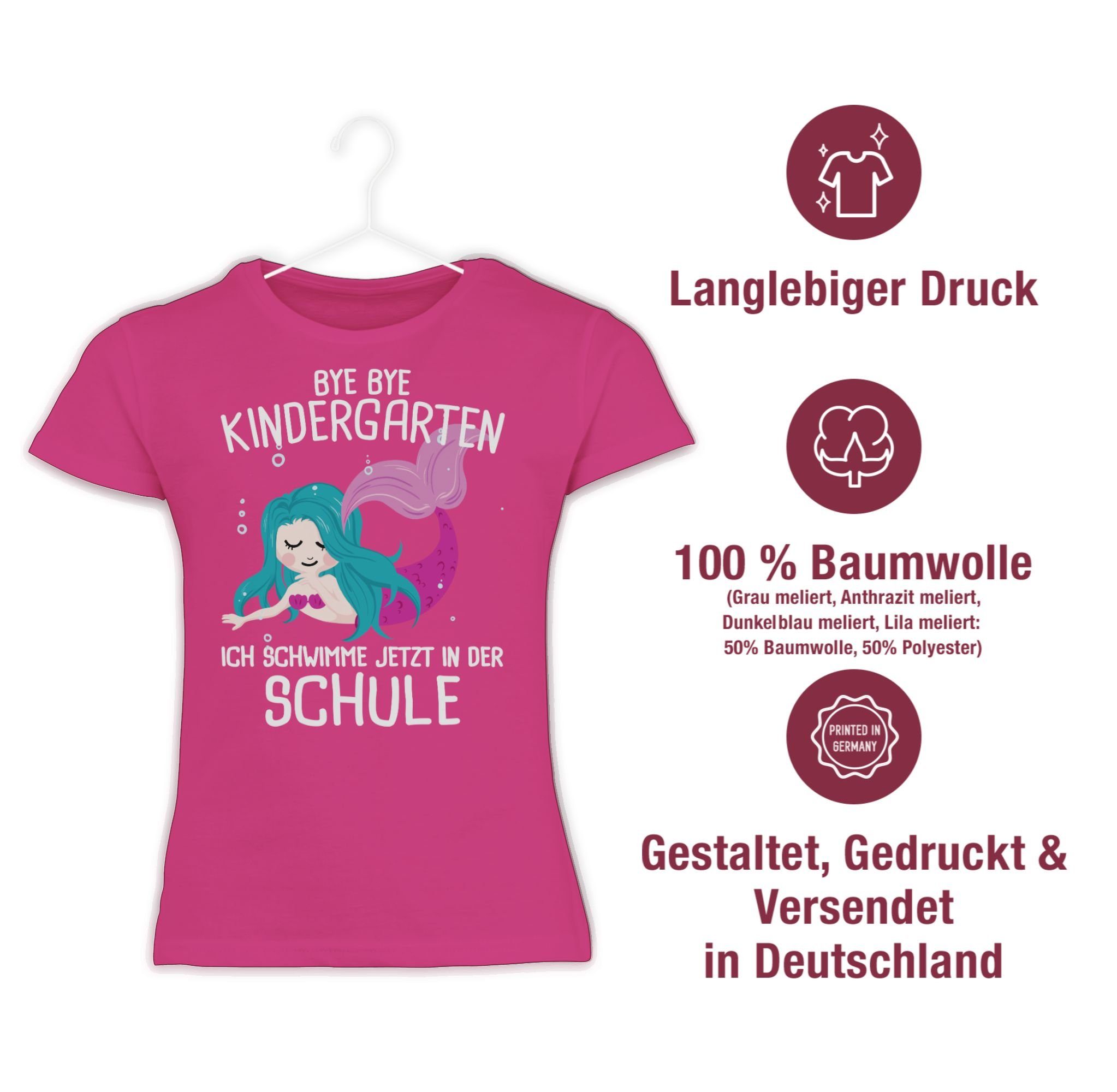 T-Shirt Kindergarten der Bye jetzt 1 Fuchsia in ich Bye schwimme Einschulung Schule Shirtracer Mädchen