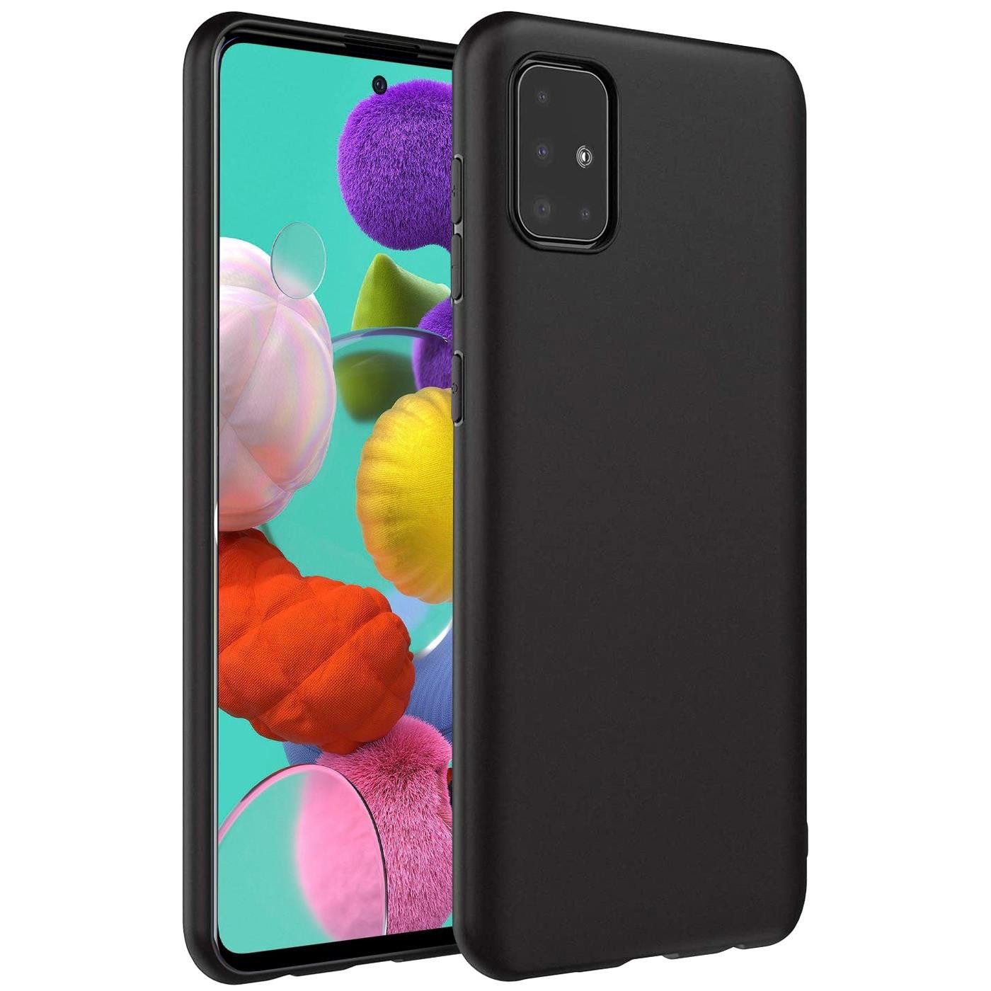 CoolGadget Handyhülle Handy Schutzhülle für Samsung Galaxy A51 matt schwarz 6,5 Zoll, Silikon TPU Hülle Schutz Tasche Cover schlicht Slim Case