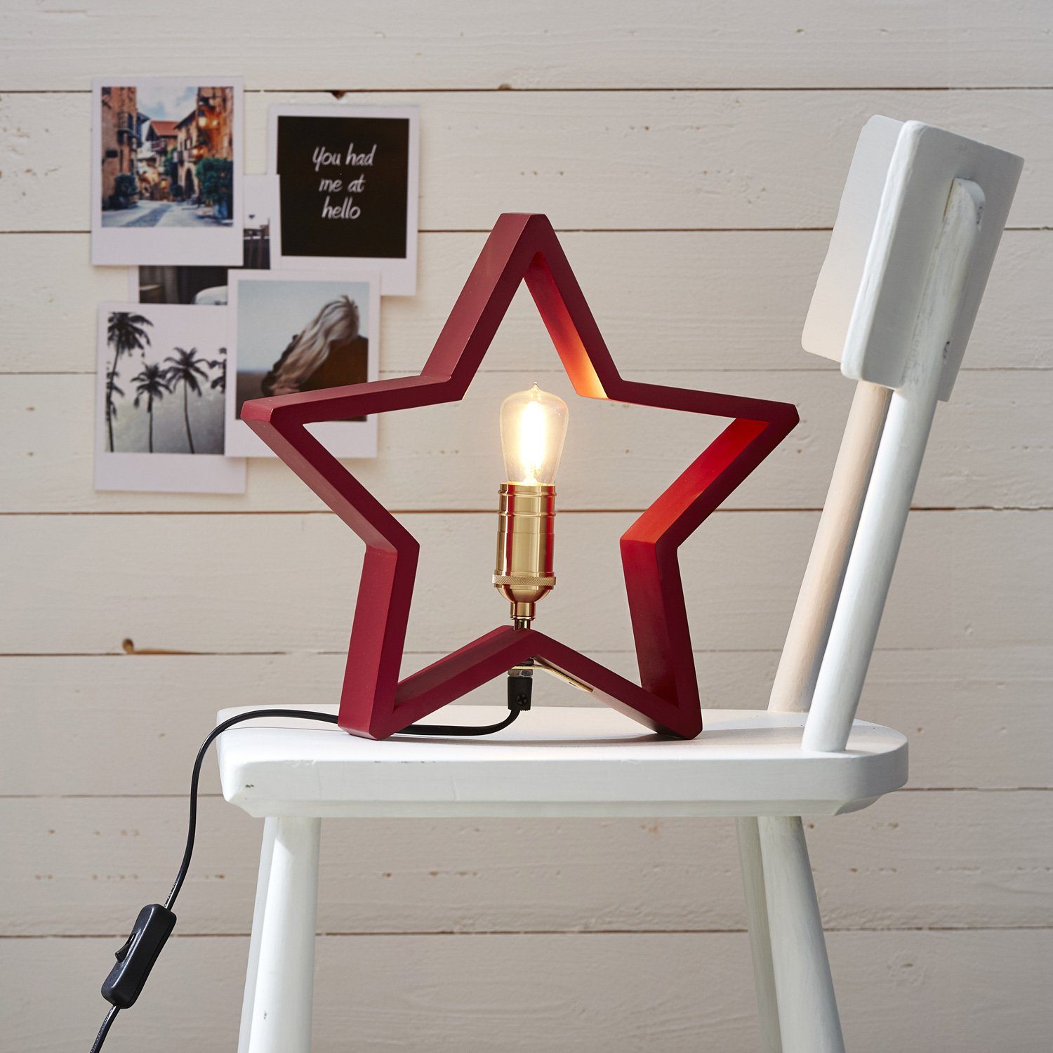 STAR TRADING LED Stern Holzstern Adventsstern Weihnachtsstern Tischlampe  stehend 30cm E14