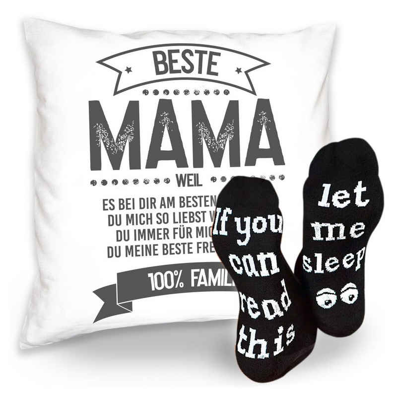 Soreso® Dekokissen Geburtstaggeschenke Oma Mama - Kissen + Füllung Lustige Sprüche Socken, Komplettes Geschenke Set, Beste Mamma, handgefertigter Baumwollbezug, hochwertiger Druck