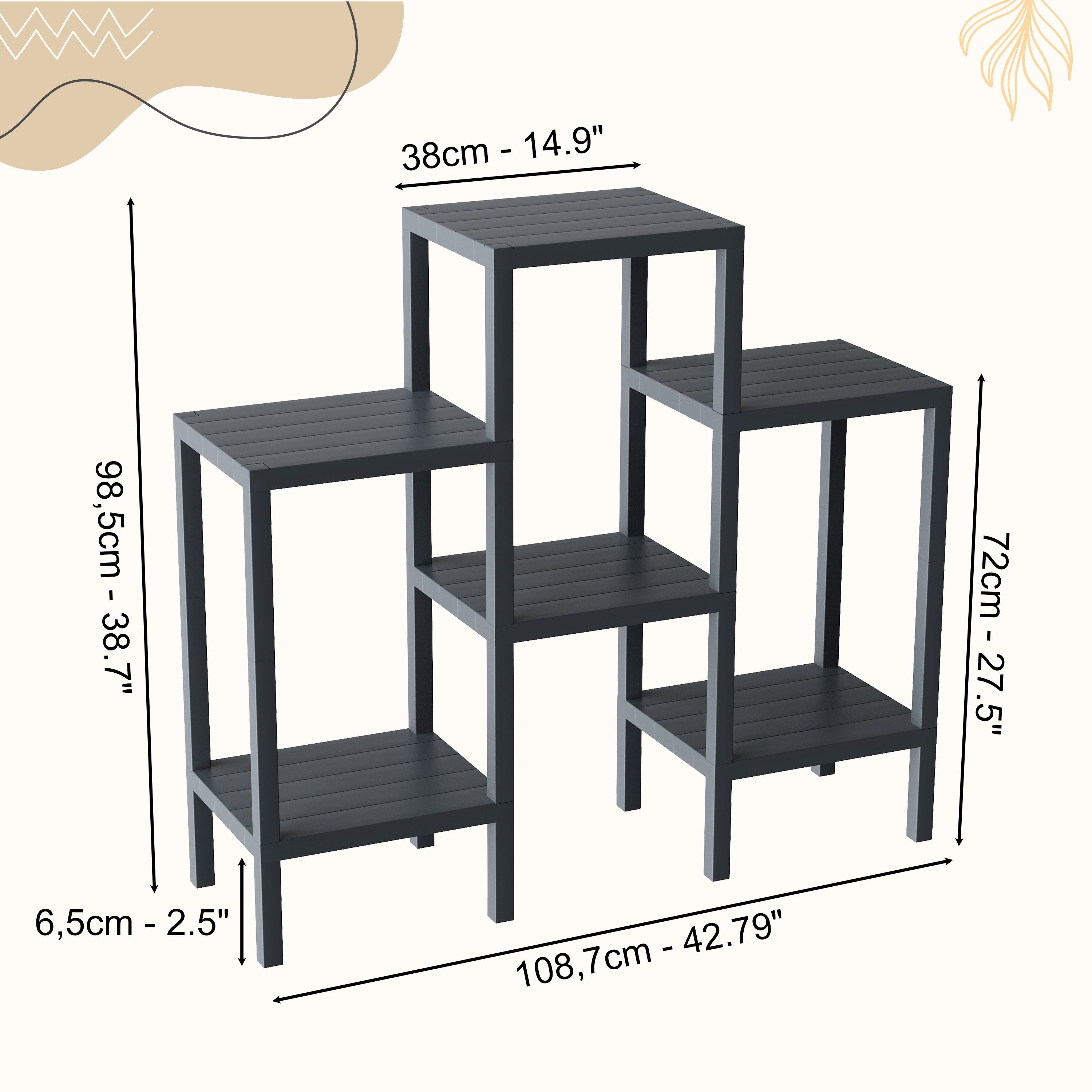 Ribelli Blumenständer 6-Etagen Pflanzenständer Kunststoff Mehrstöckig Blumenregal, DIY Pflanzentreppe Balkon, Deko Wohnzimmer, Garten, Terrasse und Büro