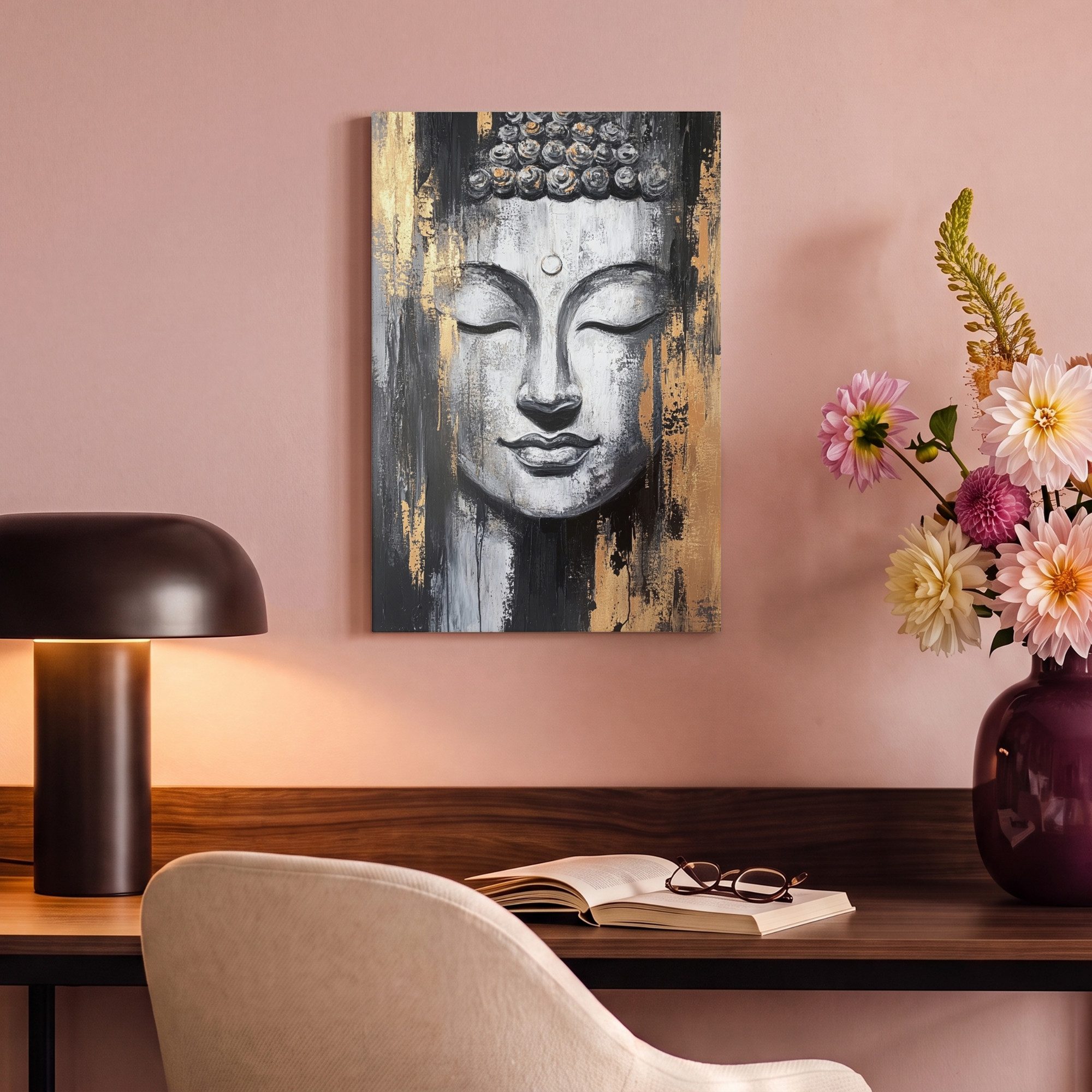 OneMillionCanvasses® Leinwandbild Buddha - Pinselstriche - Gold - Abstrakt, Fotodruck (1 St), Wandbild, Deko Schlafzimmer Wohnzimmer Flur 20x20 cm – Bild 4 von 5