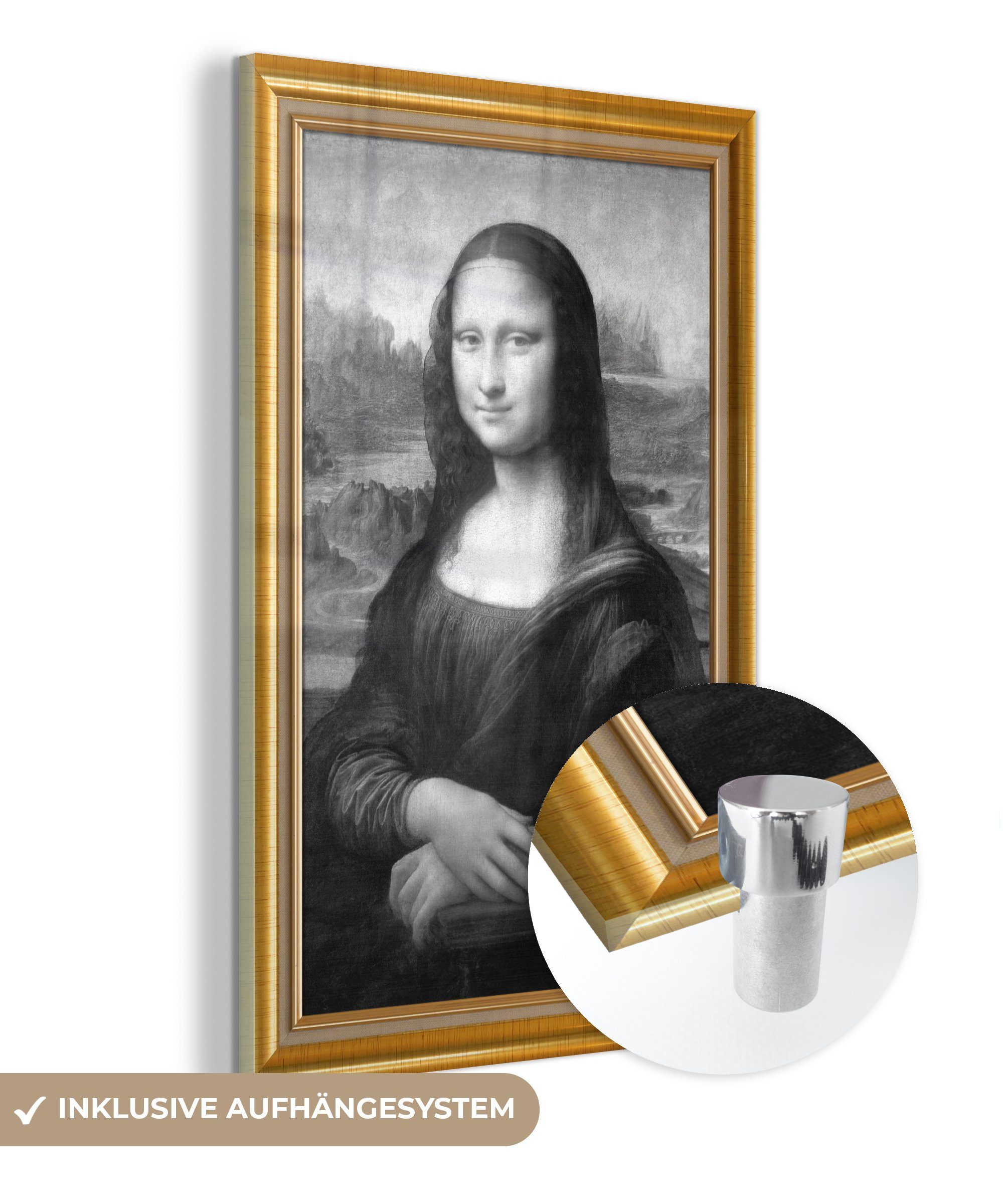 MuchoWow Acrylglasbild Mona Lisa - auf Da Gold Wanddekoration (1 Bilder - Wandbild Vinci - Glas - Glas Leonardo St), - Liste, - Glasbilder Foto auf