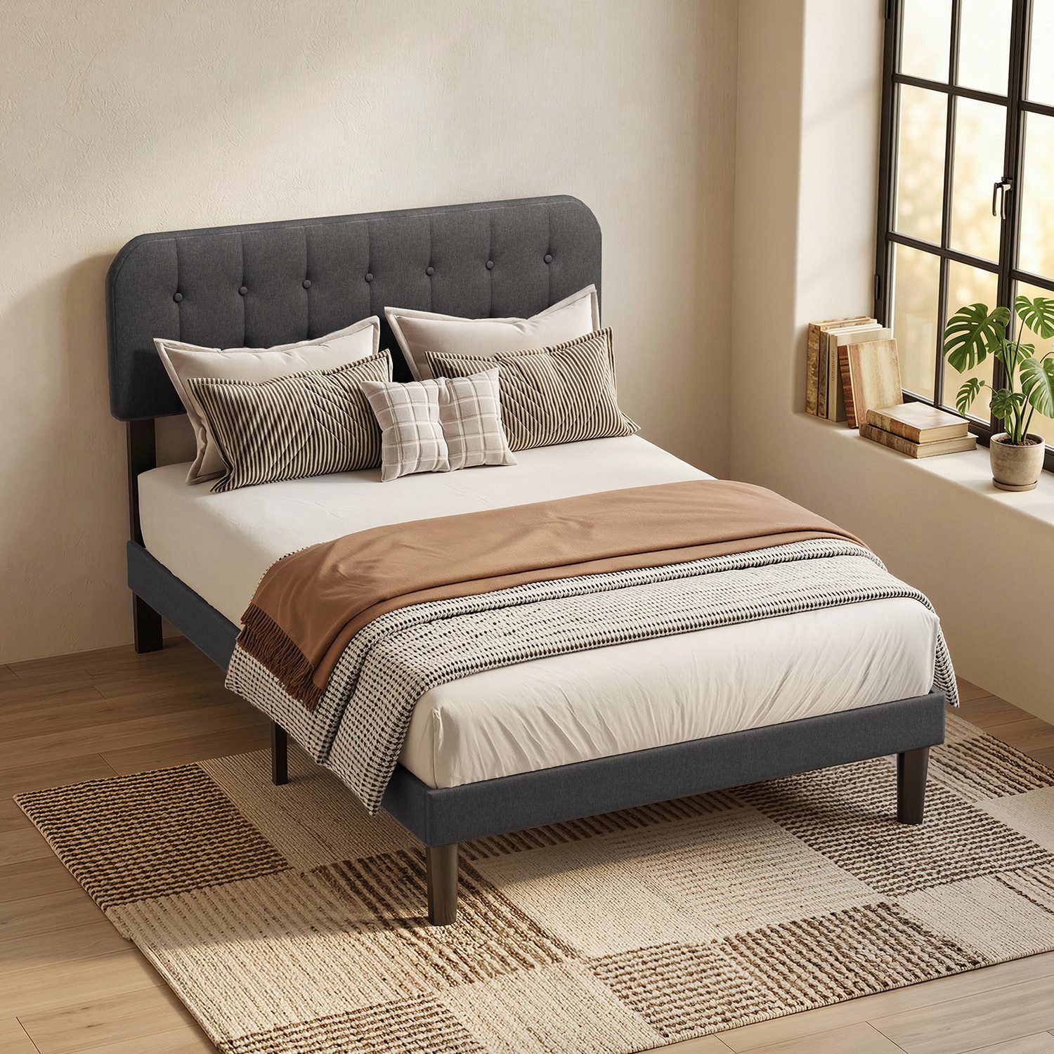 Bealife Bettgestell mit Kopfteil und Lattenrost (Doppelbett, Einzelbett,2 Modelle (120x200, 140x200cm)
