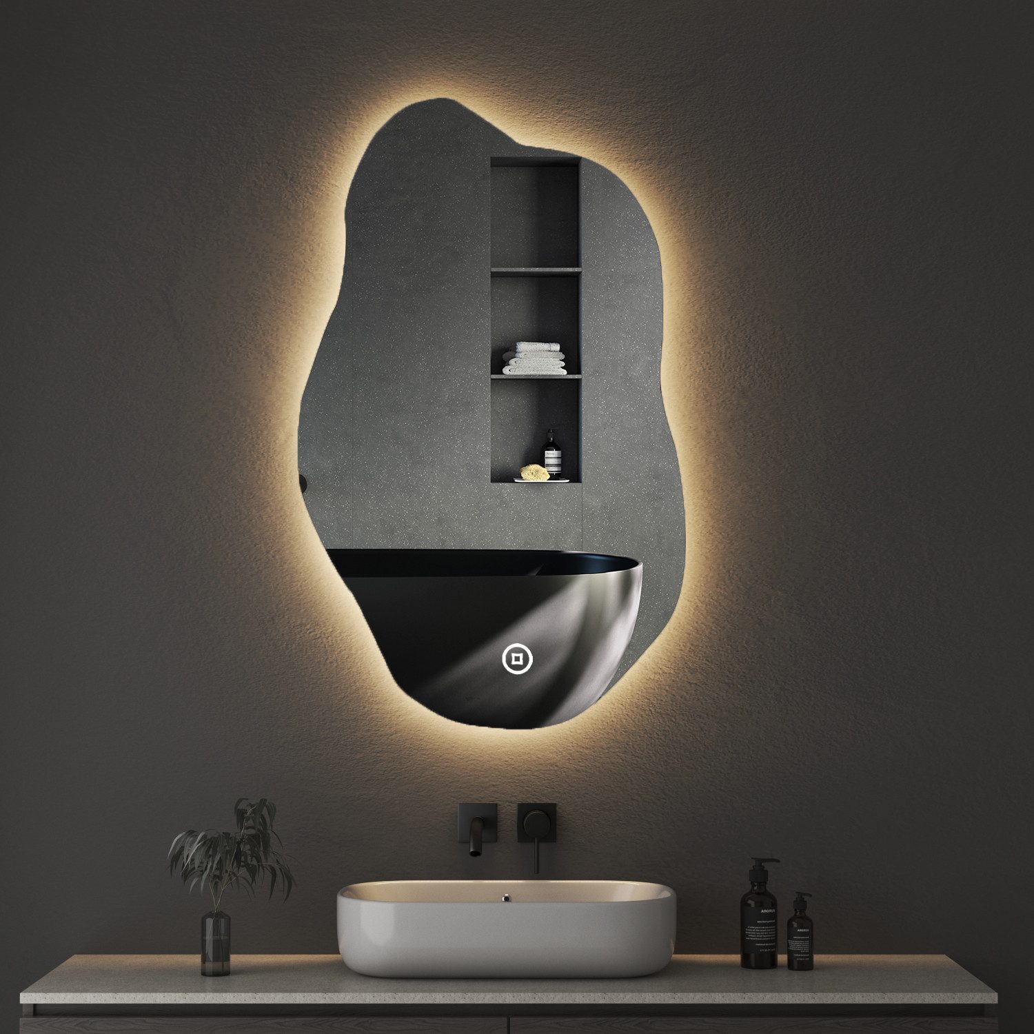 WDWRITTI Badspiegel Badezimmerspiegel mit Beleuchtung Wandspiegel Led Touch Wandschalter (Spiegel Bad, 3Lichtfarben, Memory, Helligkeit dimmbar), 3000K/4000K/6500K, IP44