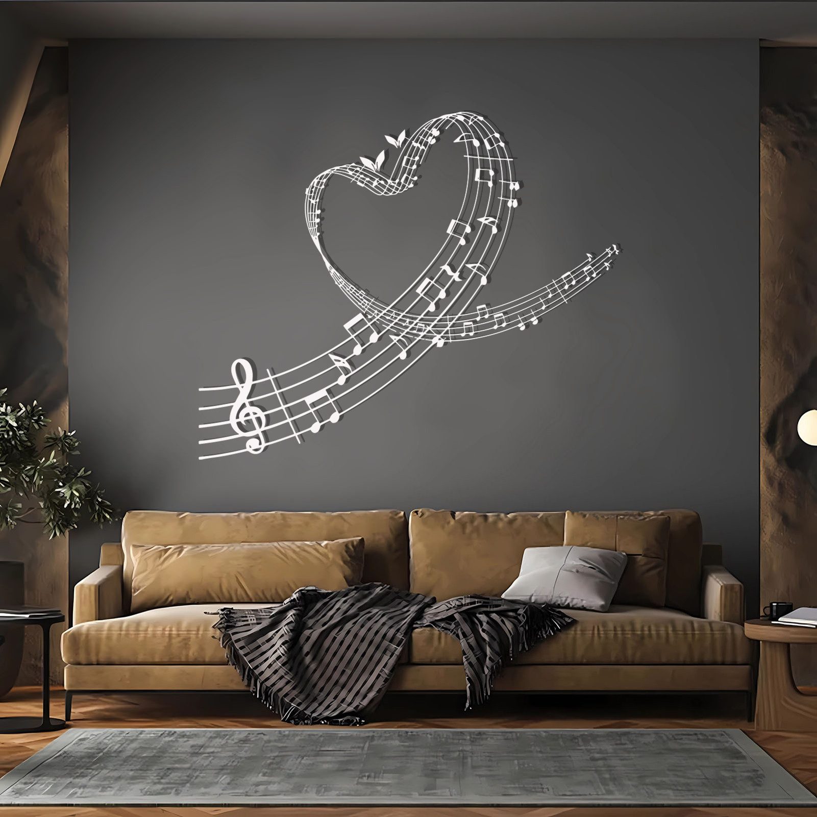 Jumpeak Wanddekoobjekt Melodic Hearts Metall Kunst Wanddekoration, Noten und Herzen Dekor, Modern,maschinell gefertigt,Schwarz, Weiß, Gold, Silber