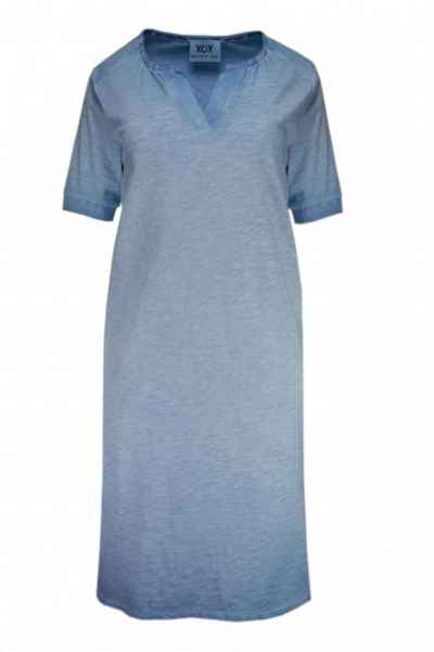 XOX Sommerkleid XOX Shirtkleid Kurzarm mit V-Ausschnitt, blau washed - Fair Trade, Damenkleid kurzarm