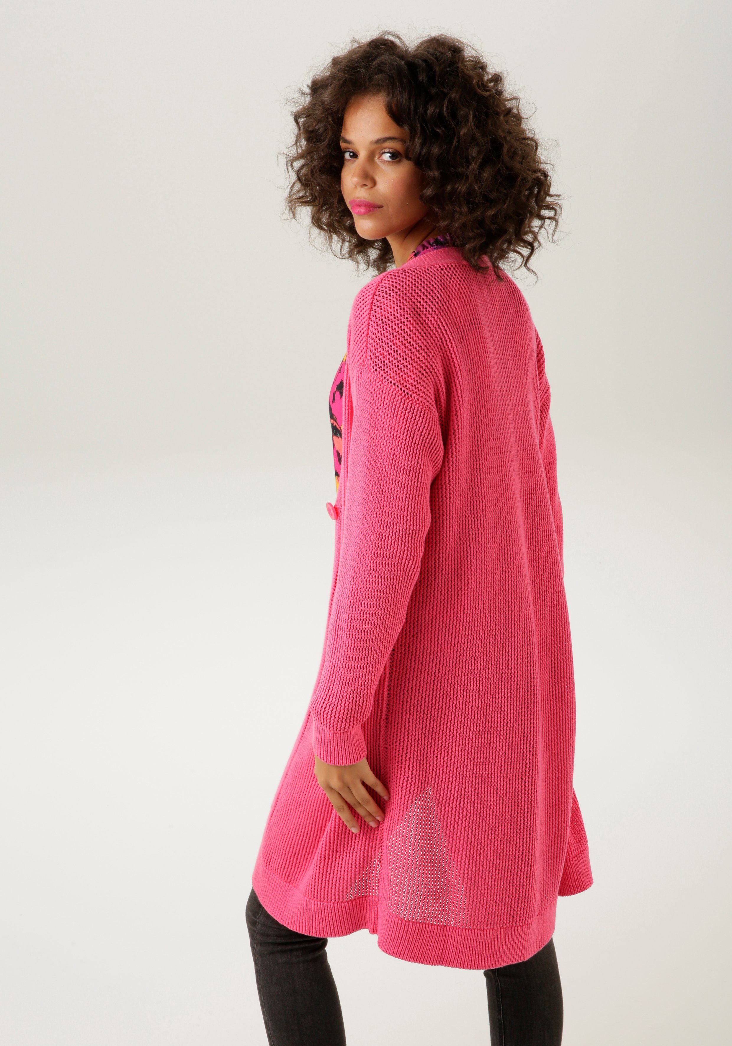 Aniston CASUAL Strickjacke pink im trendigem Netzstrickmuster