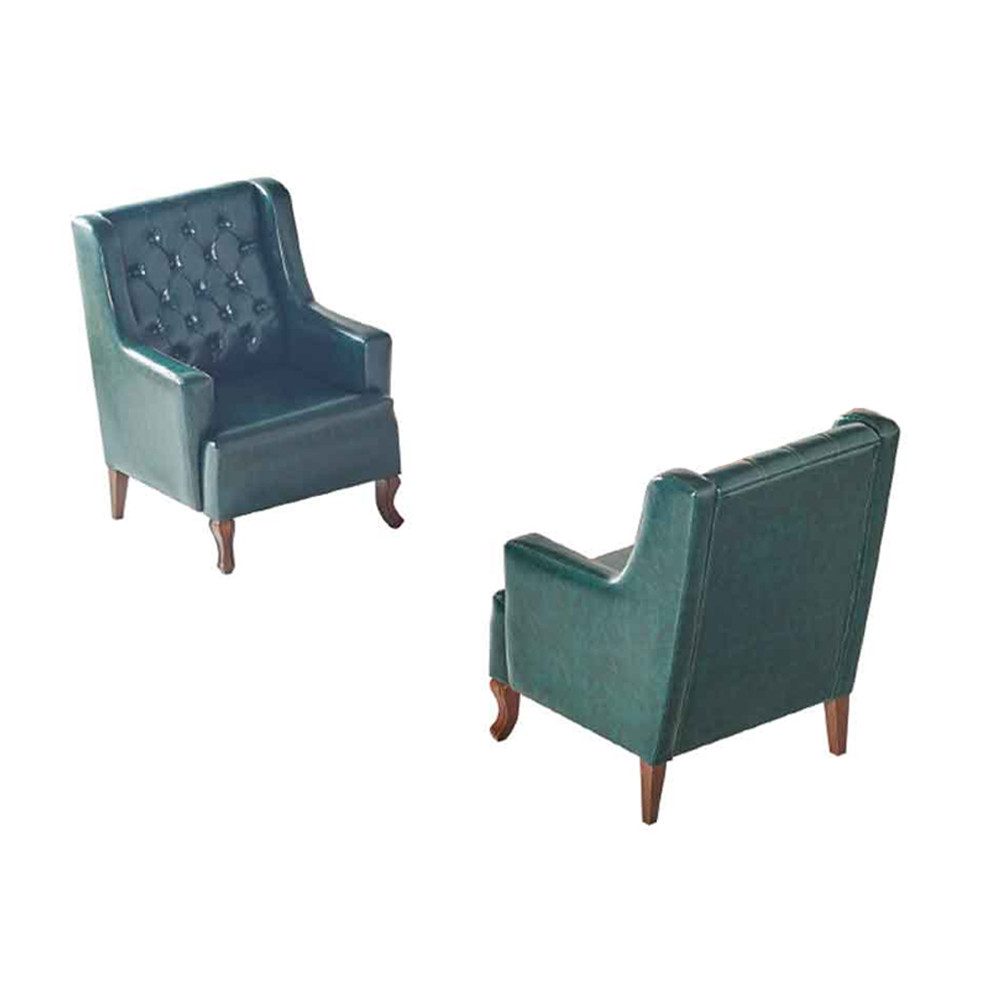 JVmoebel Chesterfield-Sessel Chesterfield Sessel in Grün aus Leder mit Holzfüßen und Knopfheftung (Packung, 2-St., 2x Sessel), Made in Europe