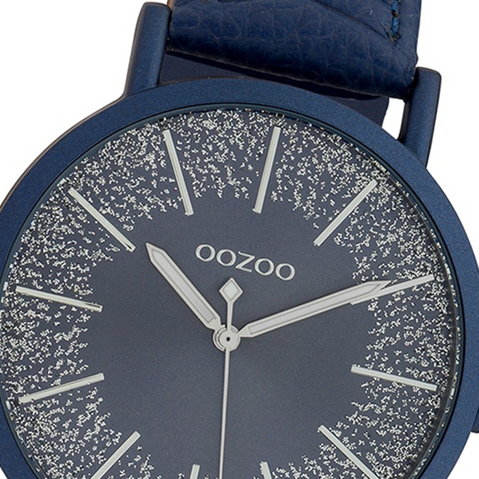 Fashion, Indizes OOZOO Lederarmband dunkelblau, dunkelblau, Damenuhr Oozoo und rund, 42mm), silberne Quarzuhr Zeiger (ca. groß Damen-Uhr