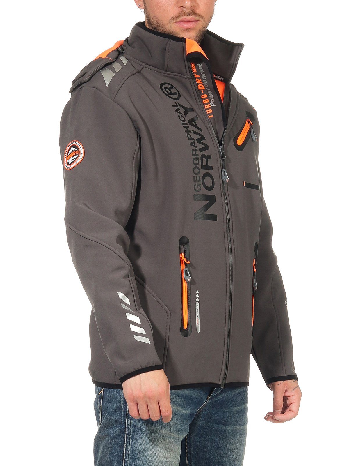 Geographical Norway Softshelljacke Herren Softshell Sport Outdoor Wander Trekking Jacke in Unifarbe, mit abnehmbarer Kapuze, mit Stehkragen