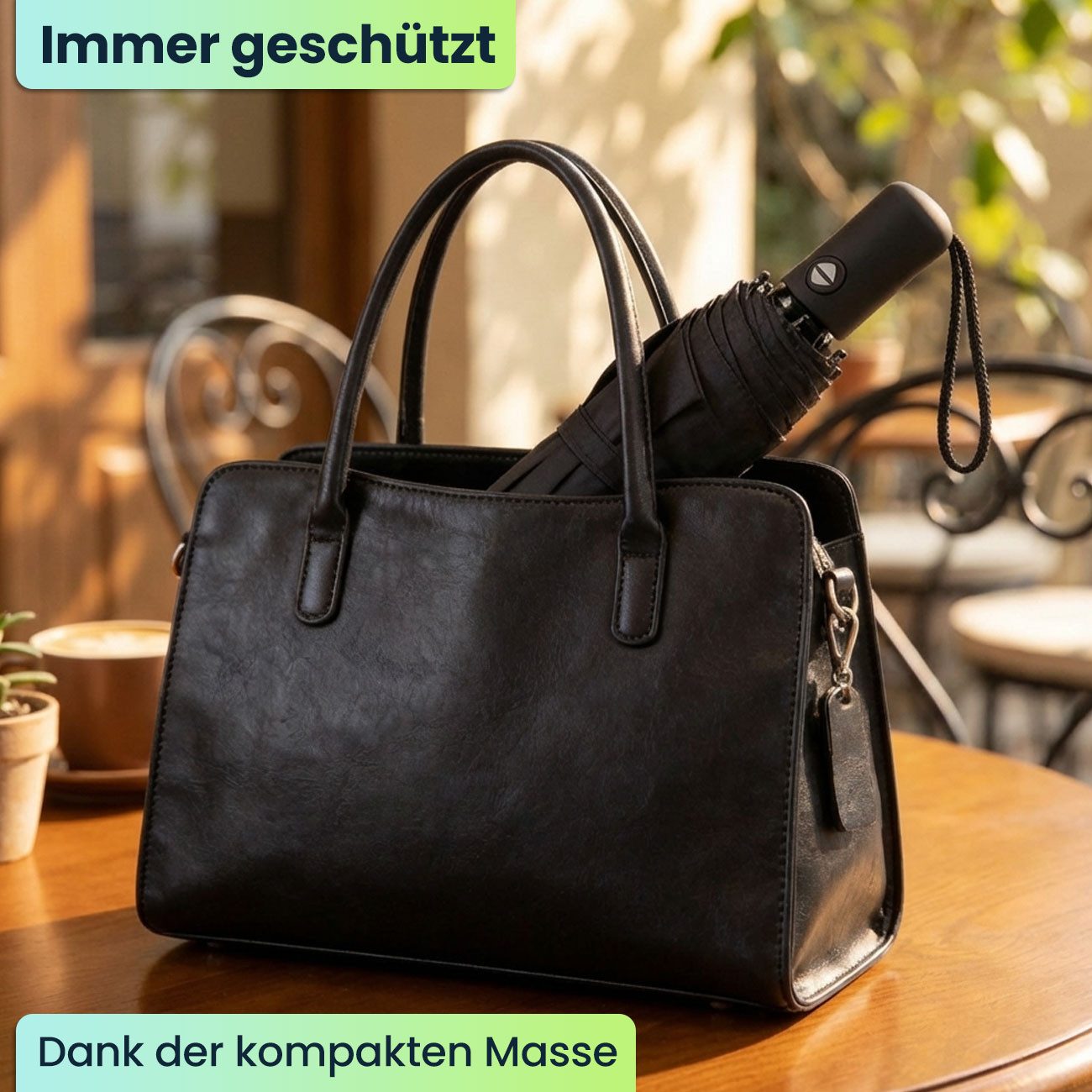 shop'n smile ideoon Taschenregenschirm Kompakter Automatik-Regenschirm in Schwarz - Ø 95cm, Windfester, Schnelltrocknend & Robust