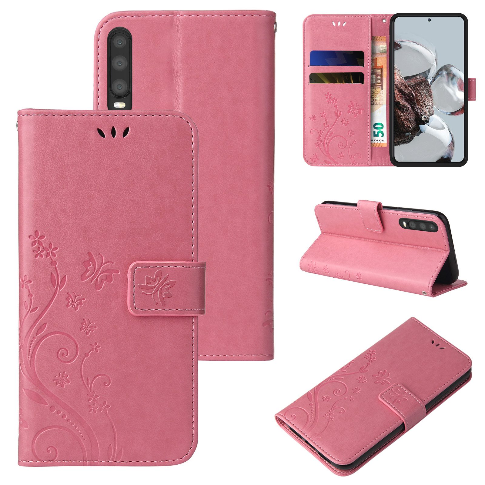 Tec-Expert Handyhülle Cover Tasche Hülle für Huawei P30 6,1 Zoll, Klapphülle Case mit Kartenfach Fliphülle aufstellbar, Motiv Blumen