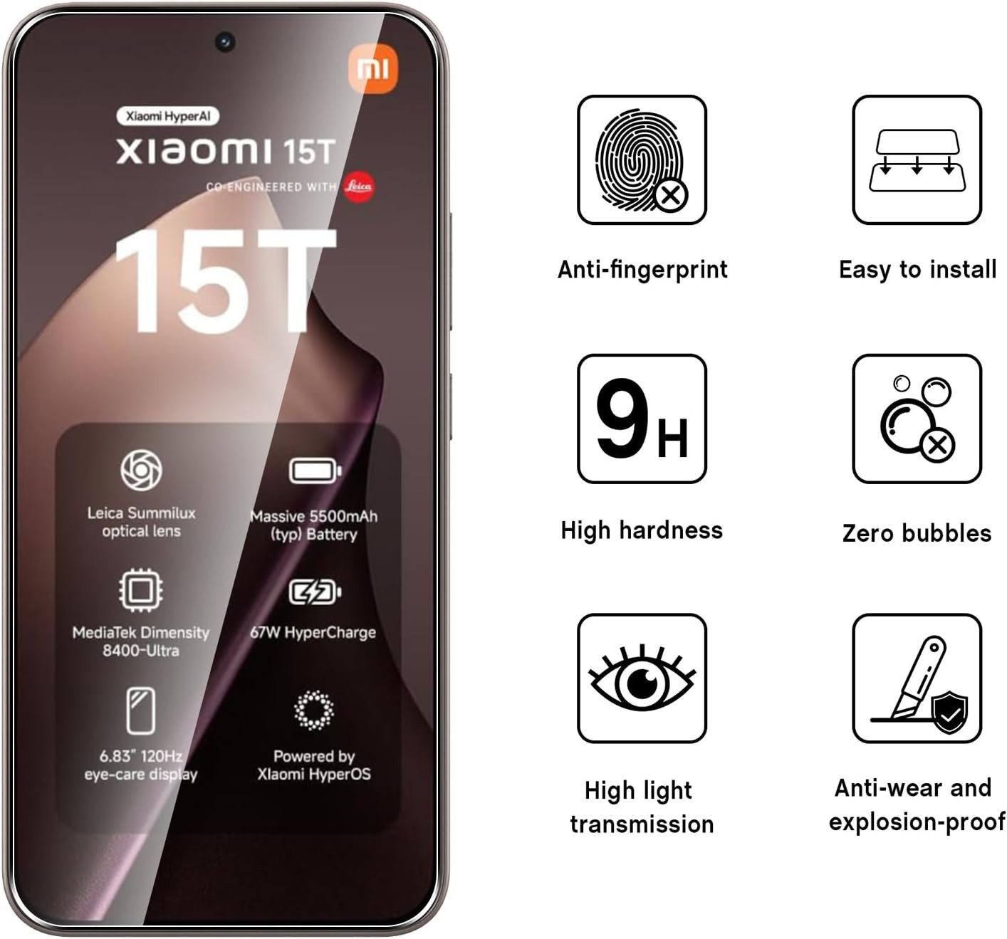 MSM Displayschutzglas 2X Schutzglas (Display + Kamera) für Xiaomi 15T / 15T Pro Panzerfolie – Bild 2 von 5
