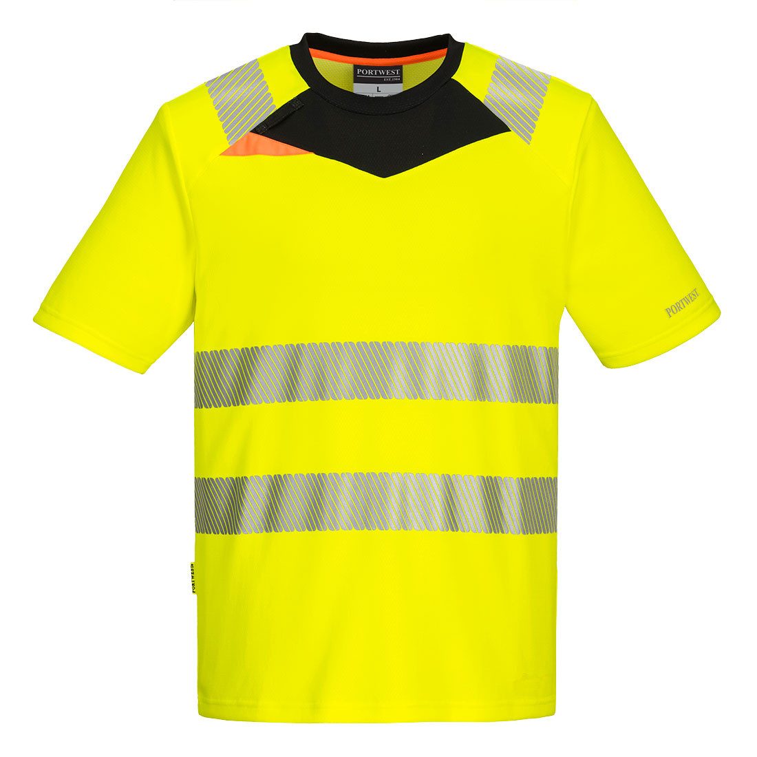 Portwest T-Shirt DX413 - DX4 Warnschutz T-Shirt kurzarm Gelb/Schwarz 40+ UPF klassifiziertes Gewebe, das 98% der UV-Strahlen blockiert