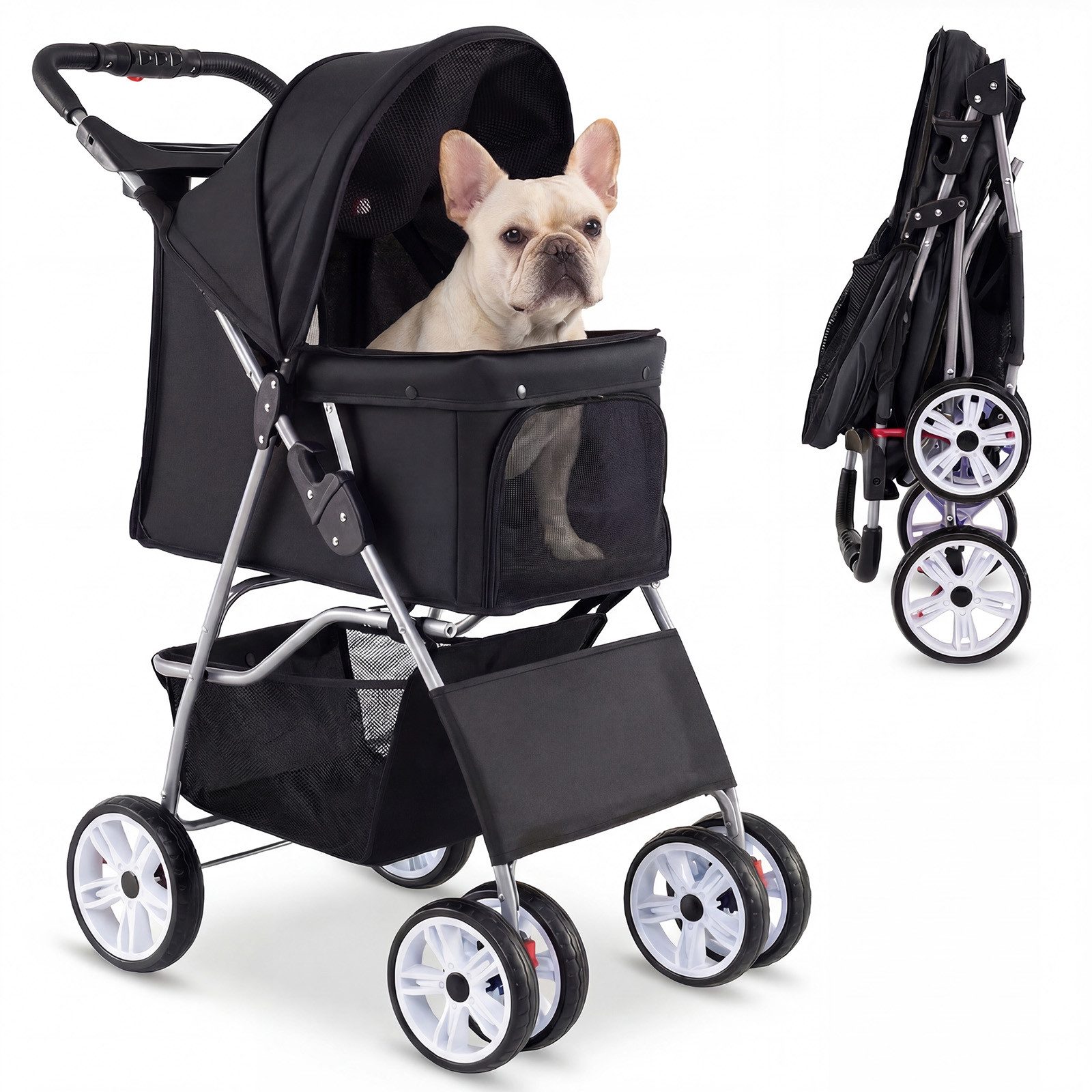 KOMFOTTEU Hundebuggy, Hundewagen mit Getränkehalter & Aufbewahrungskorb