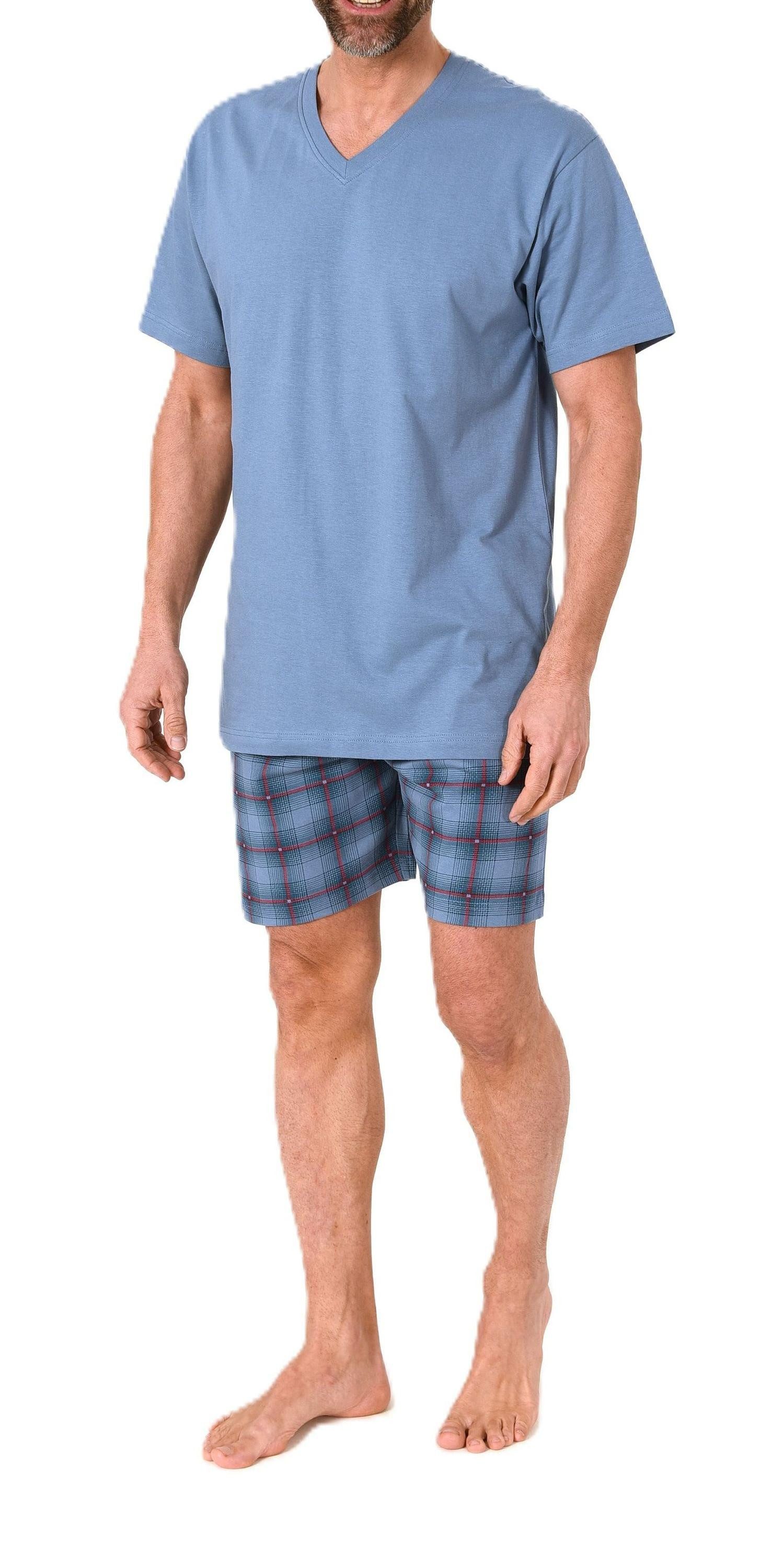 Normann Pyjama Normann Herren kurzarm Schlafanzug Shorty mit karierter Hose günstig online kaufen