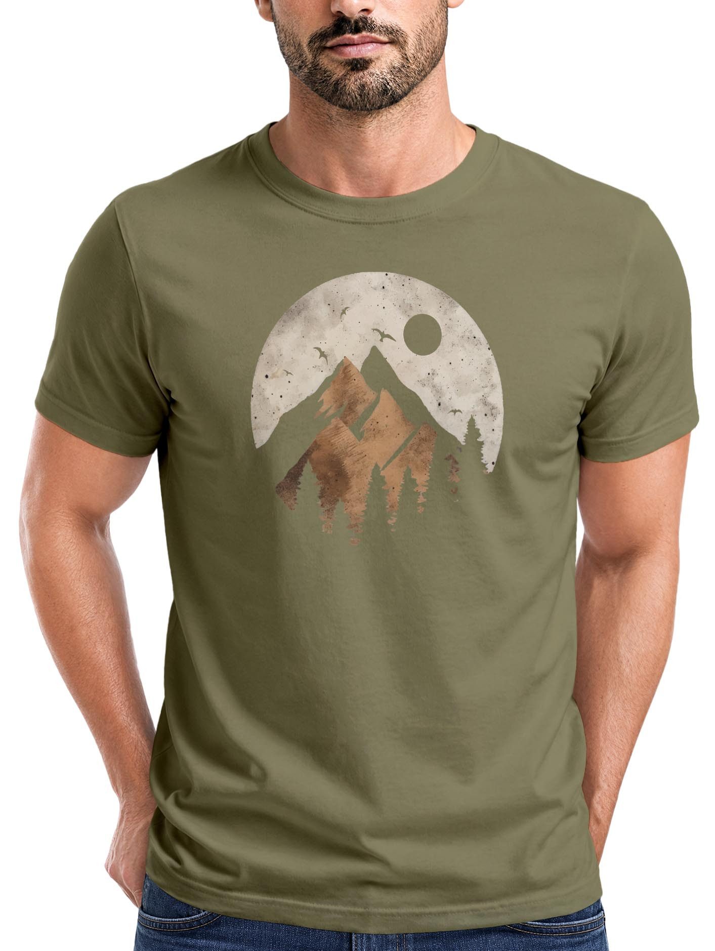 Neverless Print-Shirt Herren T-Shirt Berge Wandern Outdoor Grafikshirt Naturmotiv mit Print
