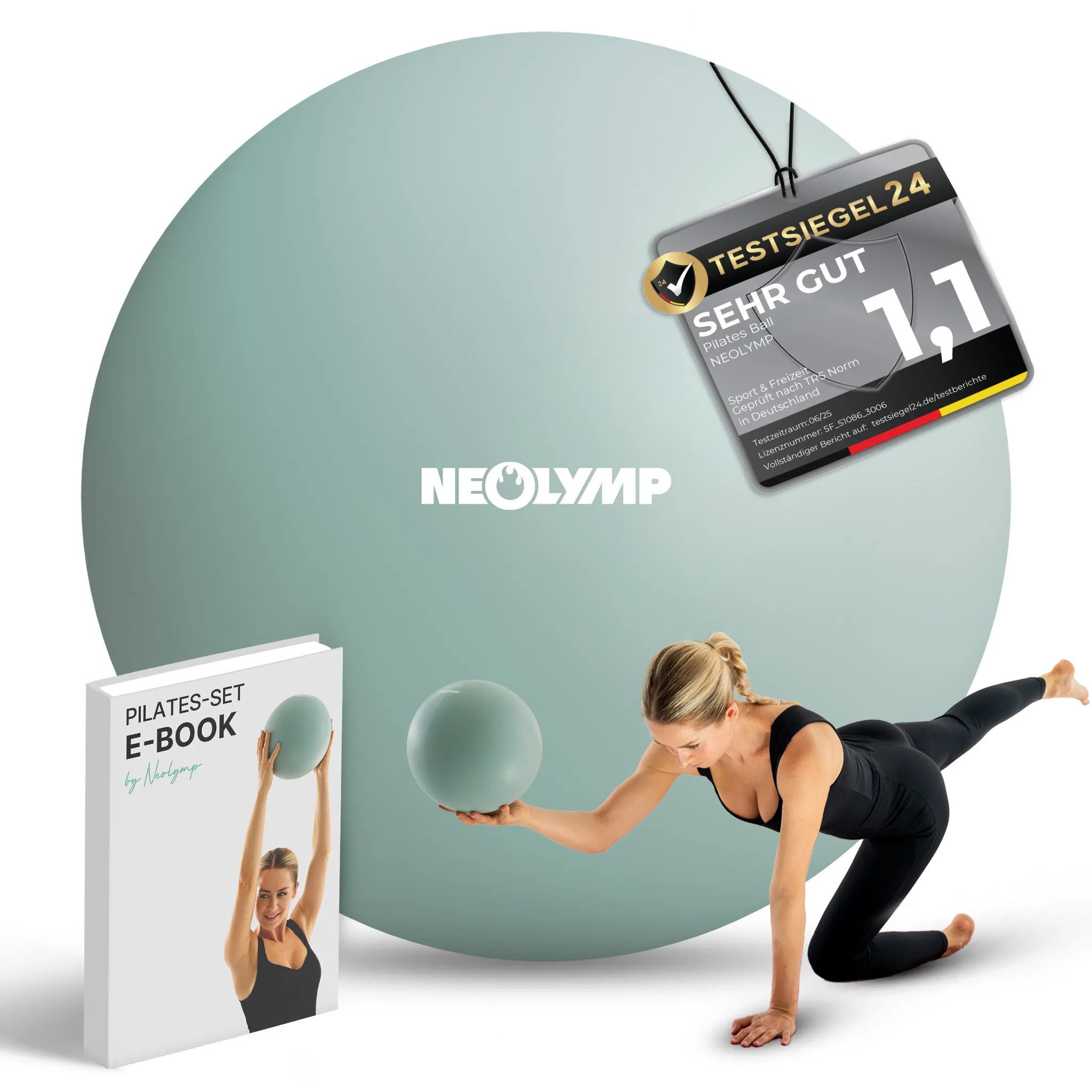 NEOLYMP Pilatesball Pilatesball 20 cm - rutschfester Pilates Ball inkl. Pumpe (Kompakter Exercise Ball für Yoga & Physiotherapie inkl. E-Book), Mini Gymnastikball aus Silikon für Core-Training, Balance, Pilates