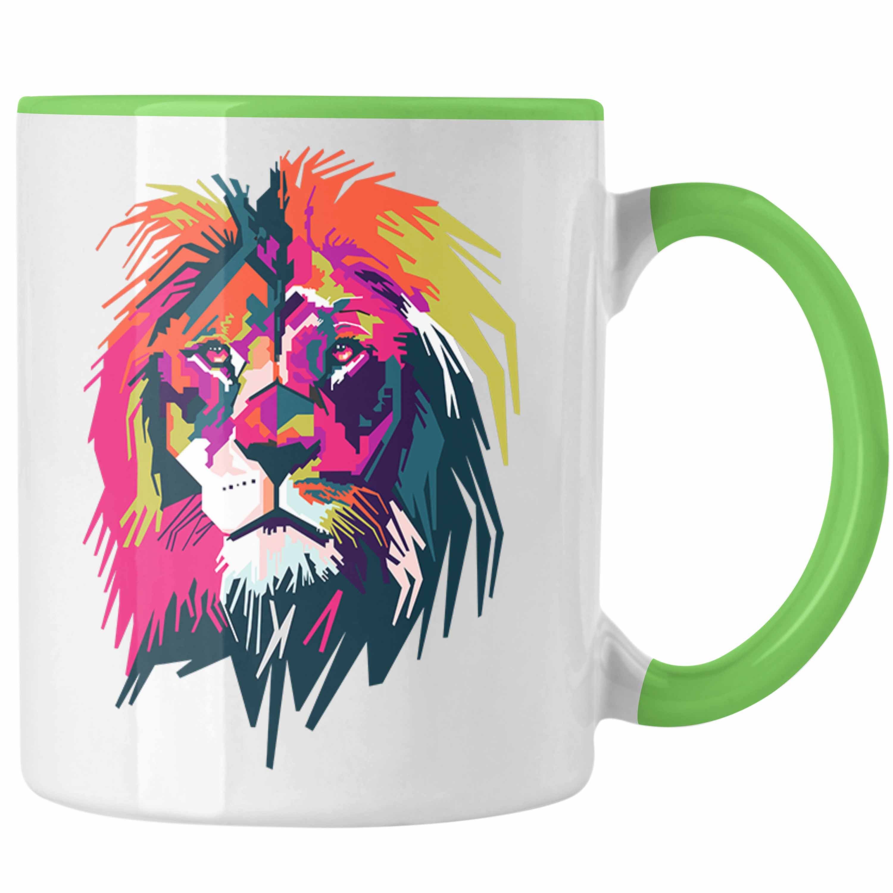 - Trendation Bunt Löwe Tasse Löwen-Liebhaber Geschenk Tasse Polygon Trendation Grün