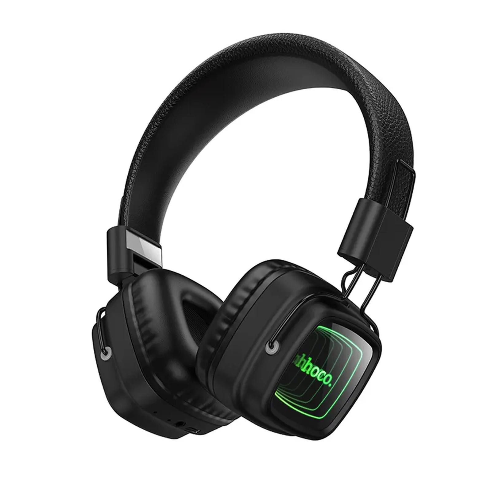 hoco. W72 Kabellose Over-Ear-Kopfhörer RGB-Licht Schwarz Smartphone-Headset (Bluetooth 6.0, über 25 Std. Laufzeit, 40-mm-Treiber und weiche Polster)