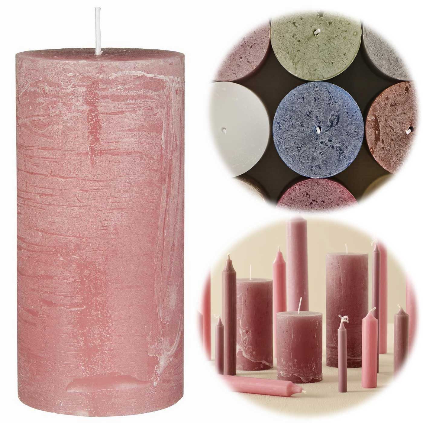 LS-LebenStil Stumpenkerze Exklusive Stumpenkerze 14x6,8cm Ribe Rustik Rosa Malva - Made in EU (iB Laursen - Unparfümiert - lange 40 Stunden Brenndauer - Ohne Duft -, 1-tlg., Blockkerzen Kerzen für Haushalt Feiern Gastronomie)