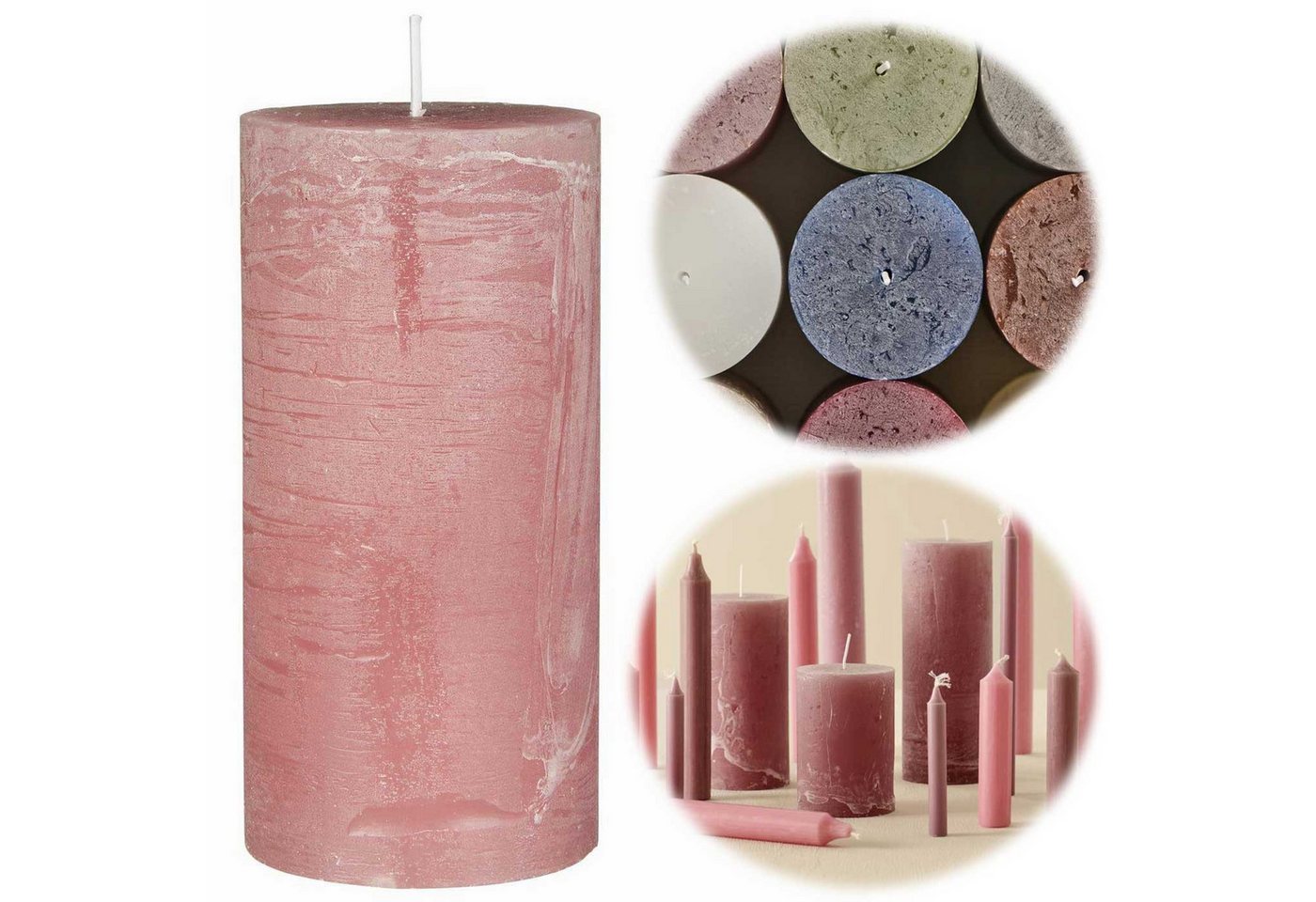 LS-LebenStil Stumpenkerze Exklusive Stumpenkerze 14x6,8cm Ribe Rustik Rosa Malva - Made in EU (iB Laursen - Unparfümiert - lange 40 Stunden Brenndauer - Ohne Duft -, 1-tlg., Blockkerzen Kerzen für Haushalt Feiern Gastronomie)