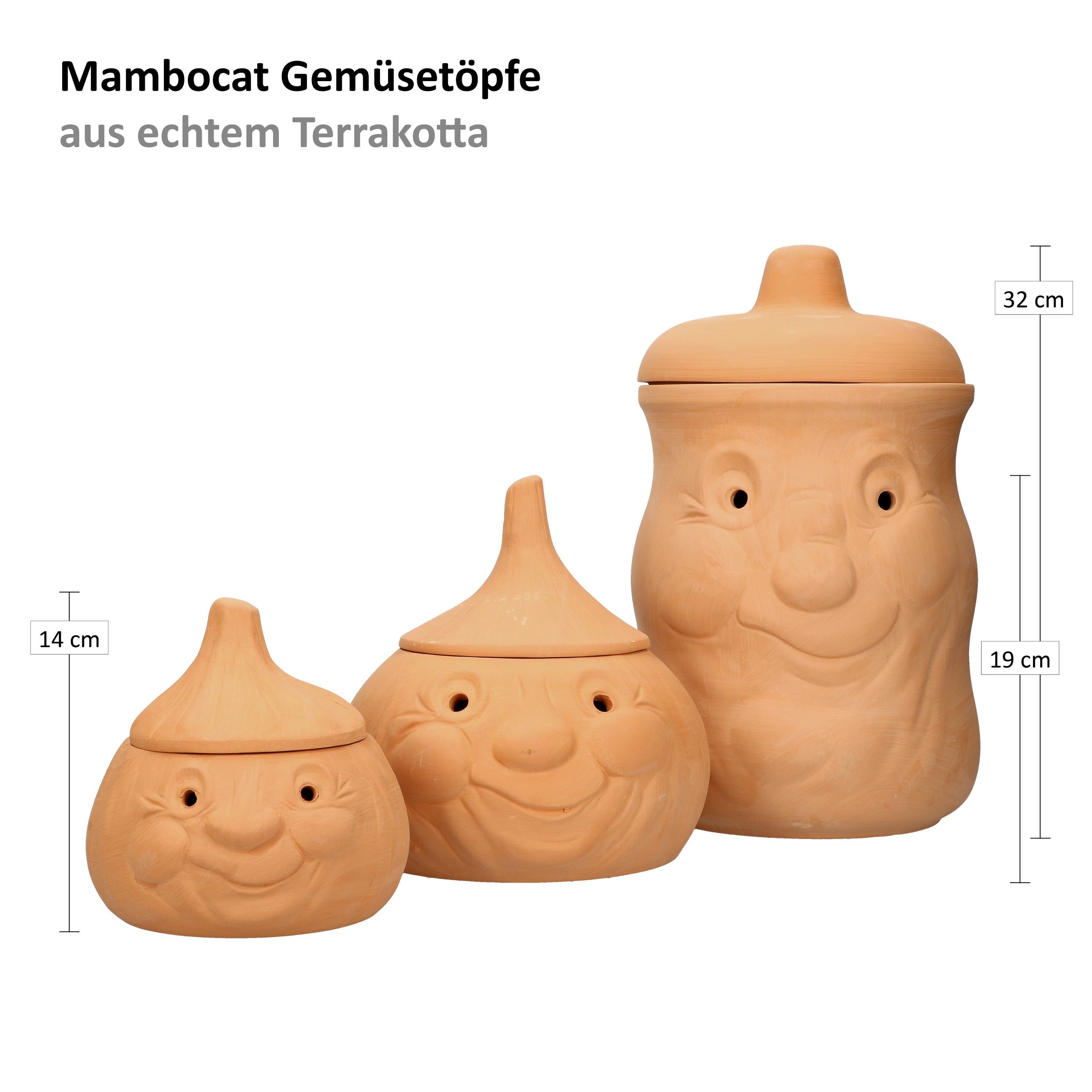 + Steingut + Zwiebeltopf Terrakotta MamboCat Vorratsglas Knoblauchtopf Set 3tlg. Kartoffeltopf,