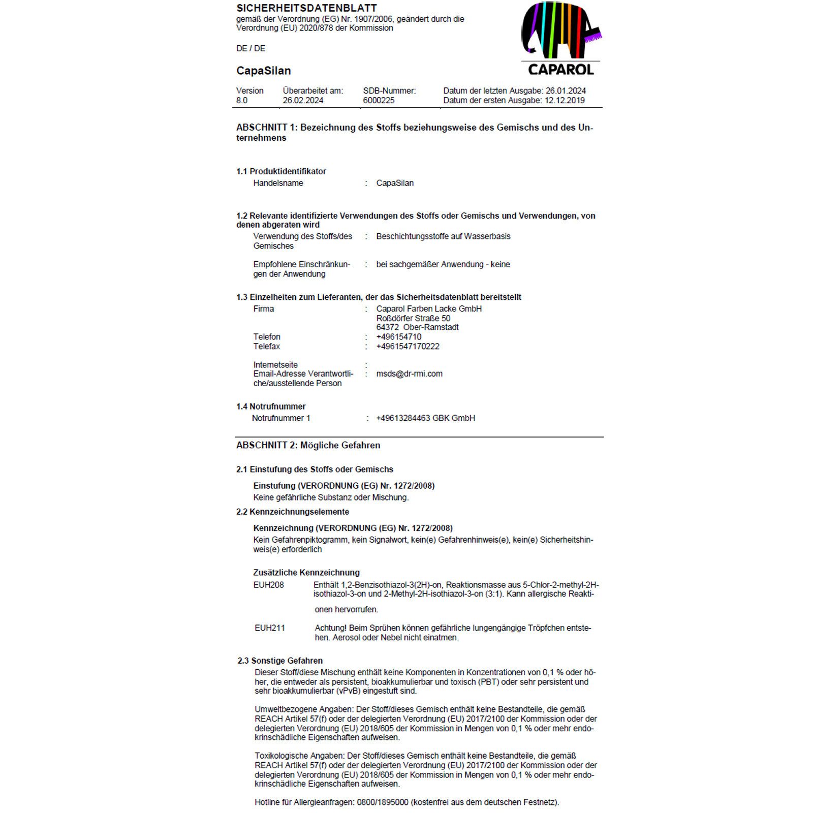 Caparol Wandfarbe Capasilan - 12.5 Ltr (Weiss)