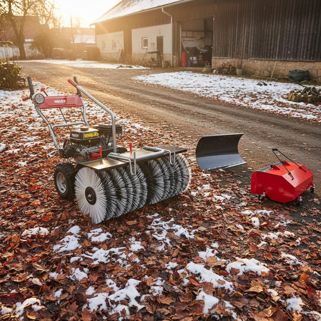 Hecht 8680 SE petrol sweeper with collection container and snowplow, 80.00 cm working width, (3-piece), 6.5 hp, 196 cm³, LED headlights