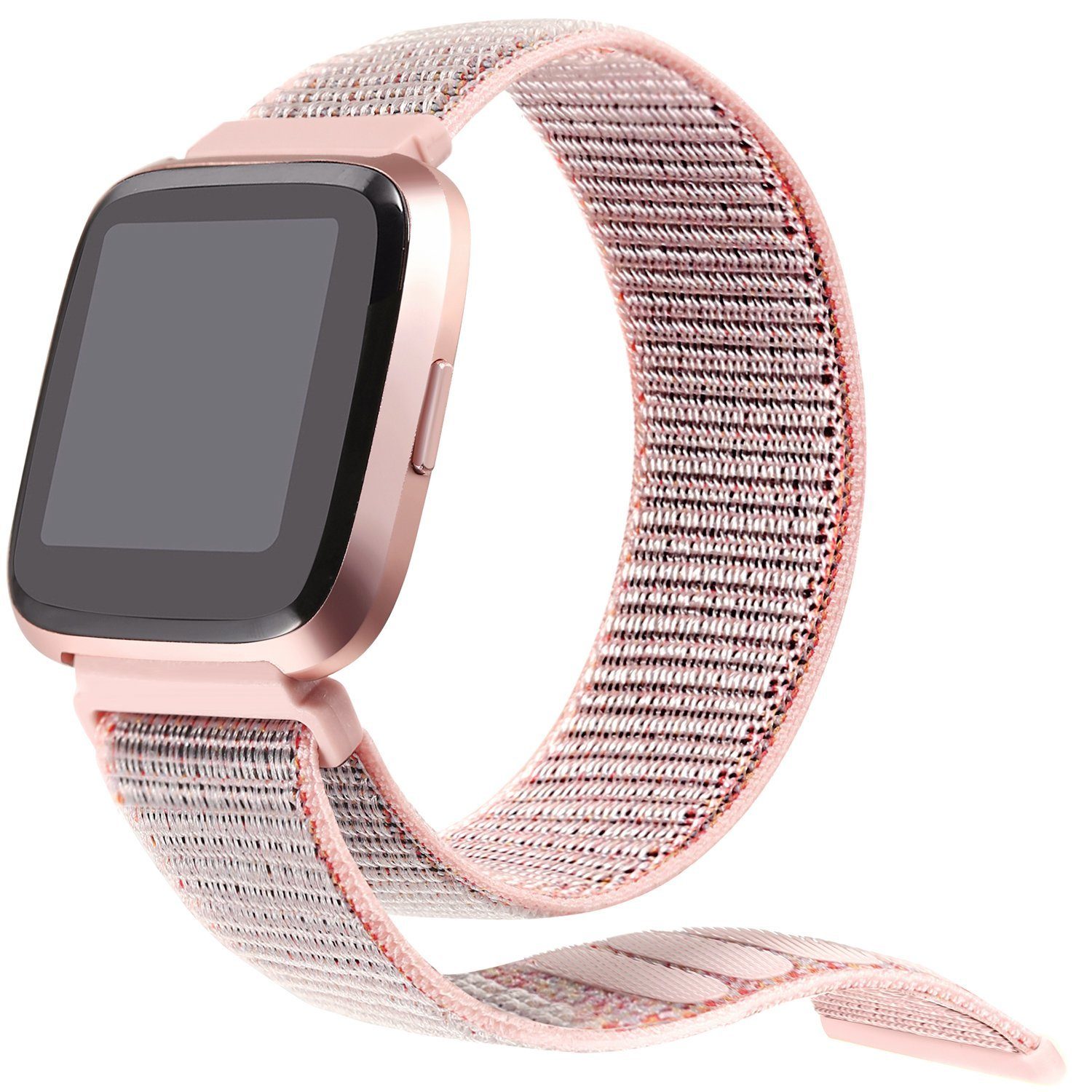 Versa/ versa Nylonbänder Fitbit Watch lite, Smartwatch-Armband 2/ Armband, Band, kompatibel (Schwarz/rosa) KINSI Uhrenarmband, mit Band,