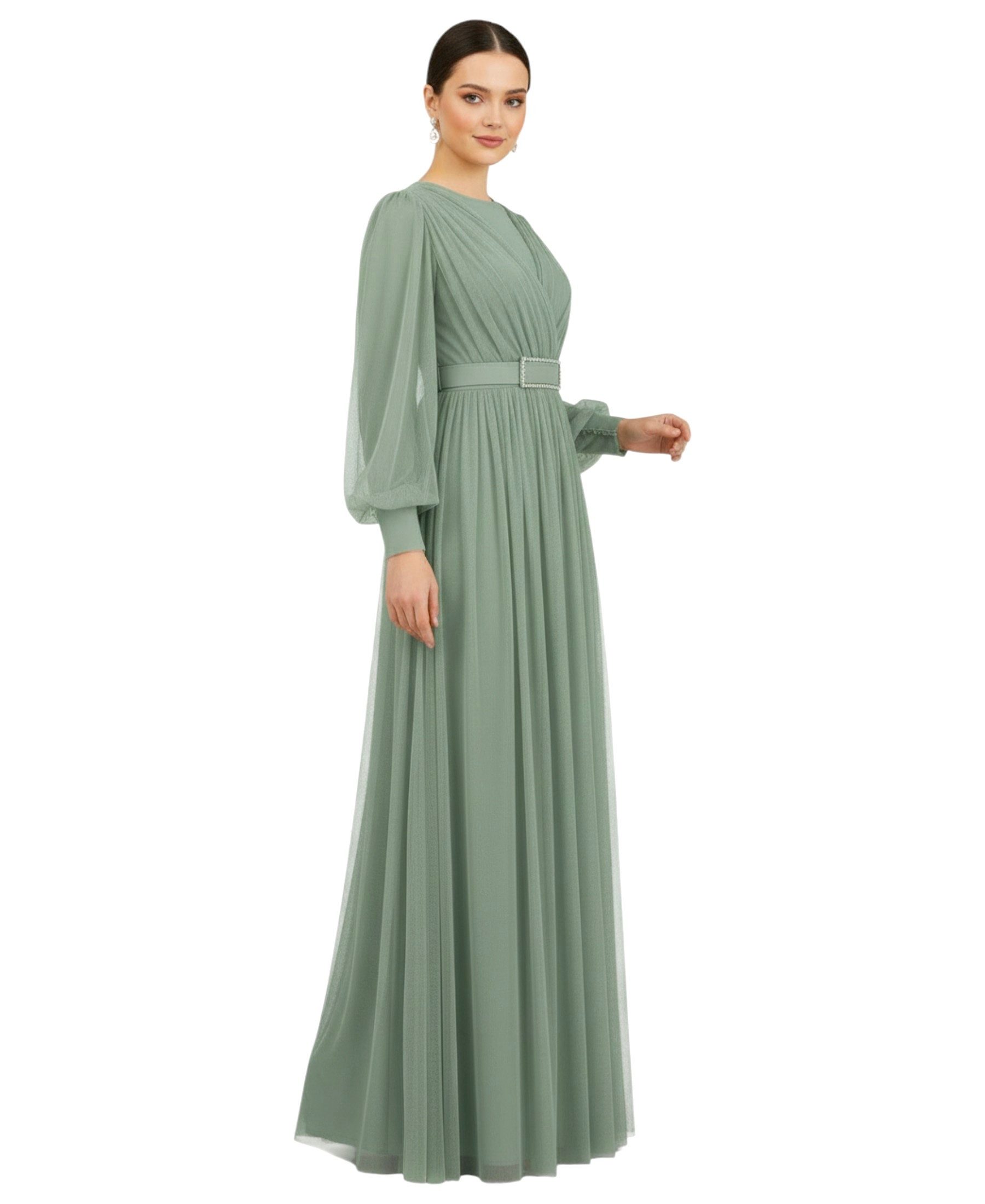 fashionshowcase Maxikleid Damen Kleid aus Tüll - Abiye Abaya - Modest Fashi günstig online kaufen