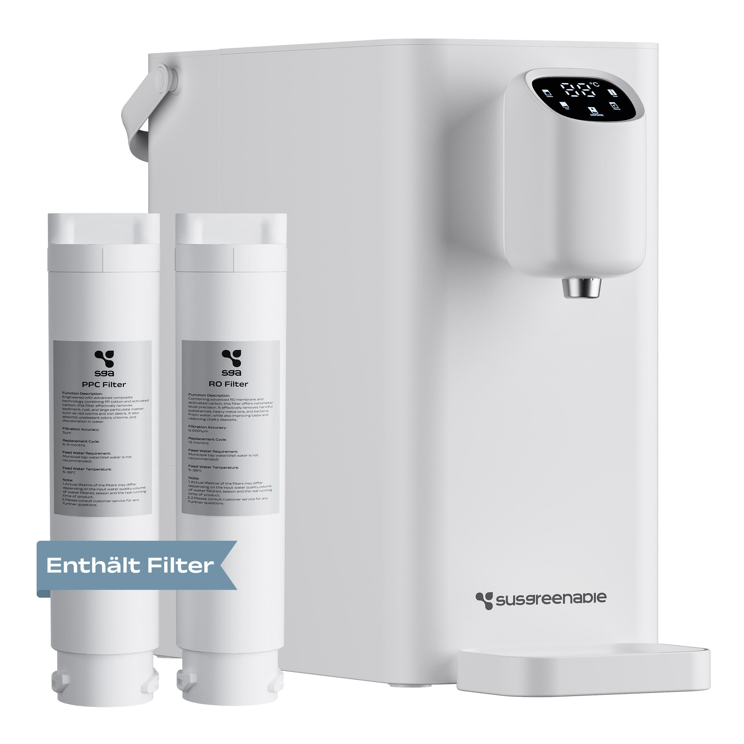 susgreenable Wasserfilter SGIWDR04-W tragbarer Umkehrosmoseanlage Wasserreiniger, Zubehör für 45°C - 100°C Trinkwasser Osmoseanlage, 4-in-1 Umkehrosmose Filter, 3:1 Rein zu Abfluss, 3 Sek. Heißwasser