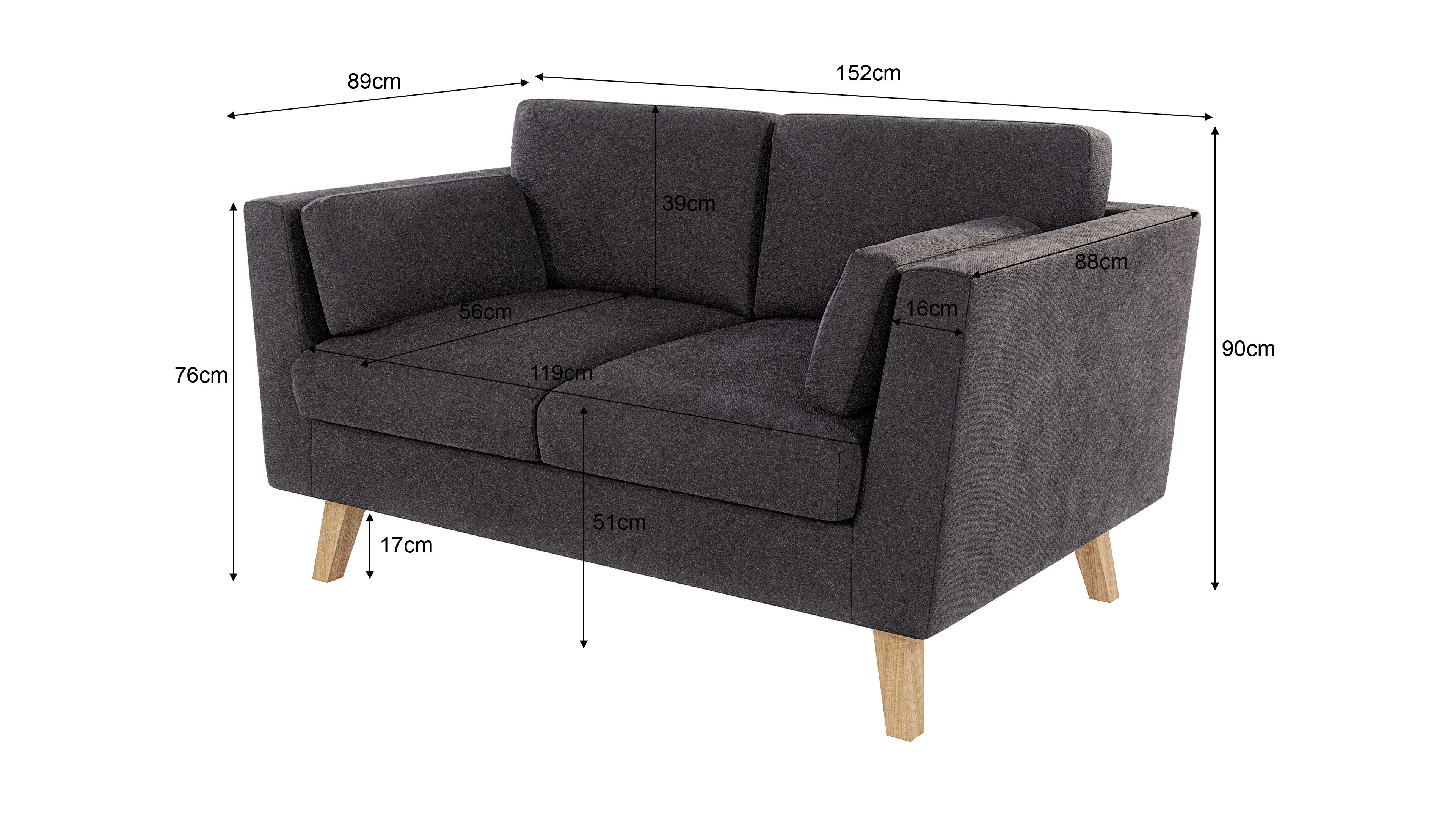 S-Style Möbel 2-Sitzer Sofa Angeles mit Holzfüßen im skandinavischen Stil, mit Wellenfederung – Bild 3 von 5