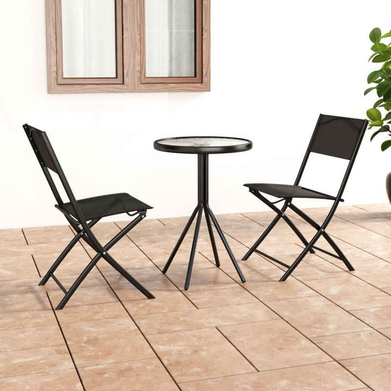 vidaXL Gartenlounge-Set 3-tlg. Bistro-Set Stahl Schwarz, (1-tlg)