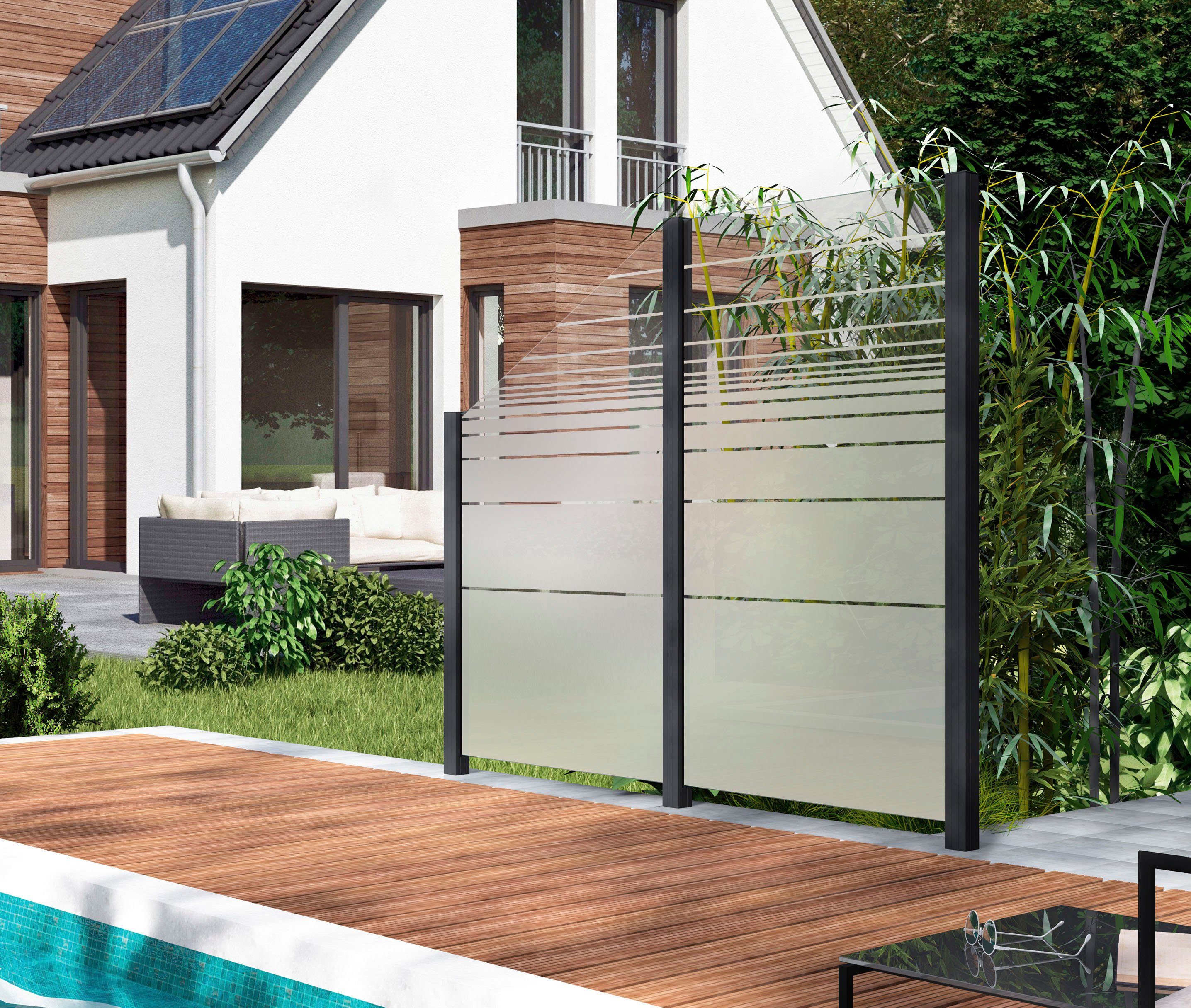 STAKET PRO Zaun, (Set), Glaszaun, Gesamtlänge: 2,29 m, 3 Pfosten