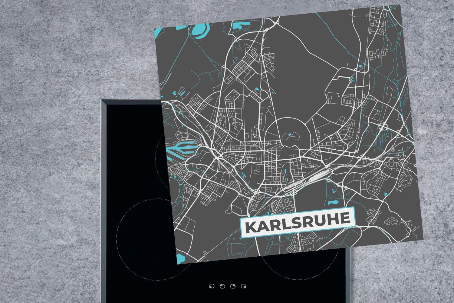 Karte, 78x78 (1 Ceranfeldabdeckung, für Deutschland Herdblende-/Abdeckplatte - Arbeitsplatte küche cm, Karlsruhe MuchoWow Stadtplan Vinyl, - - tlg),