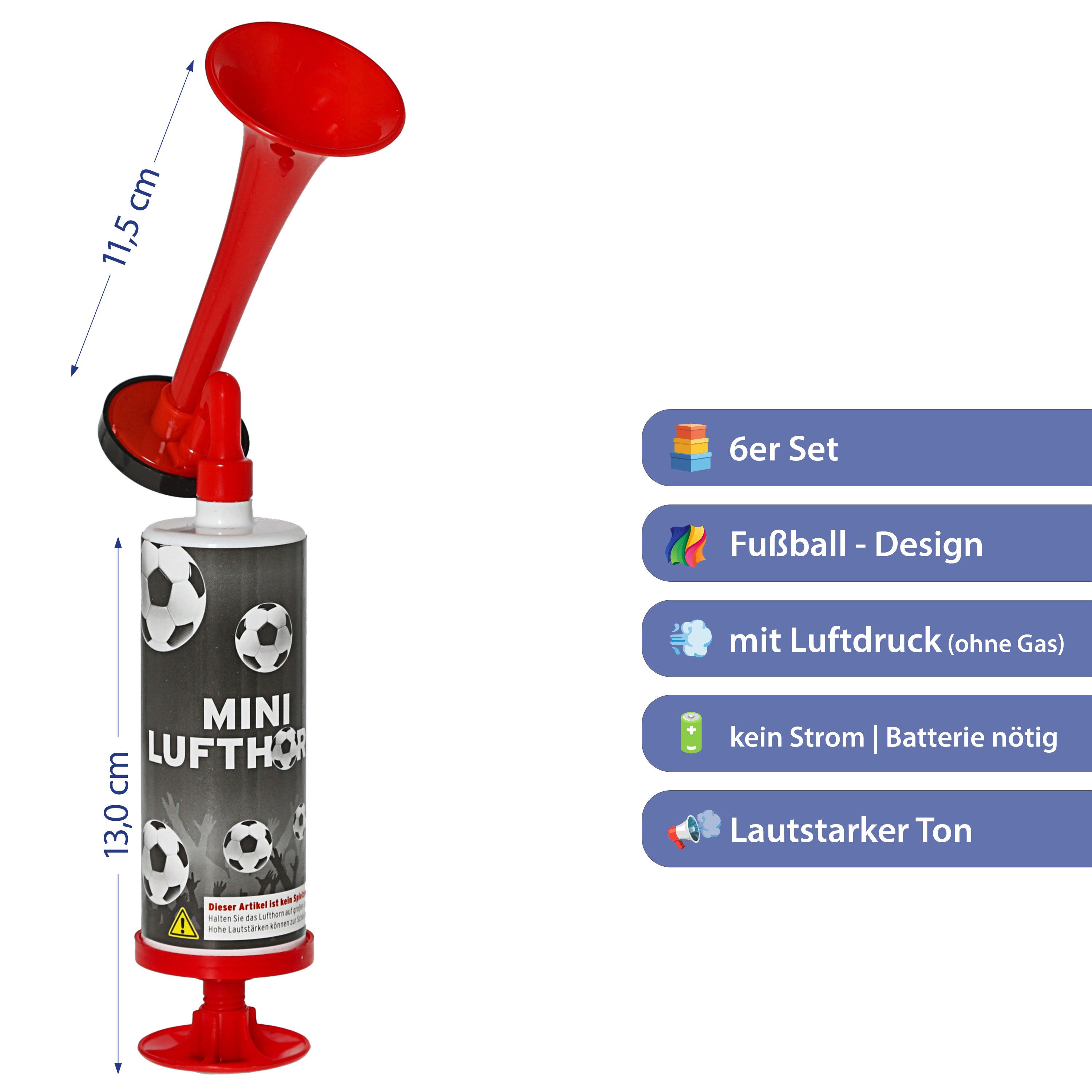 CEPEWA Signalpfeife Mini Lufthorn 6er Set Pumpe Horn Fanfare Luftdruck Fussball WM EM