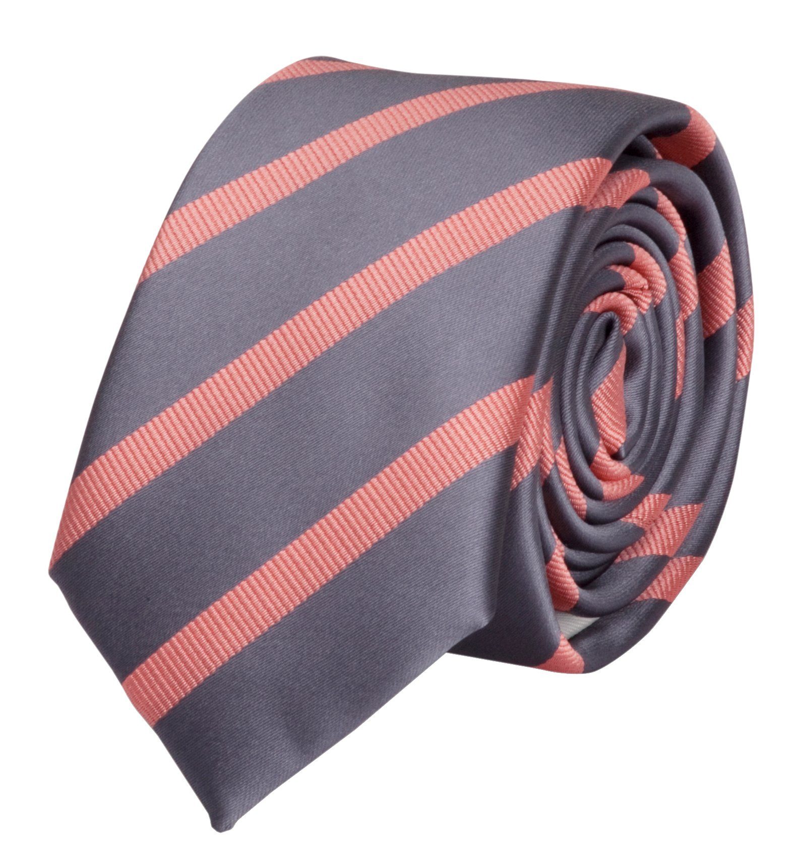 Fabio Farini Krawatte gestreifte Herren Krawatte - Tie mit Streifen in 6cm oder 8cm Breite (ohne Box, Gestreift) Schmal (6cm), Grau/Lachs