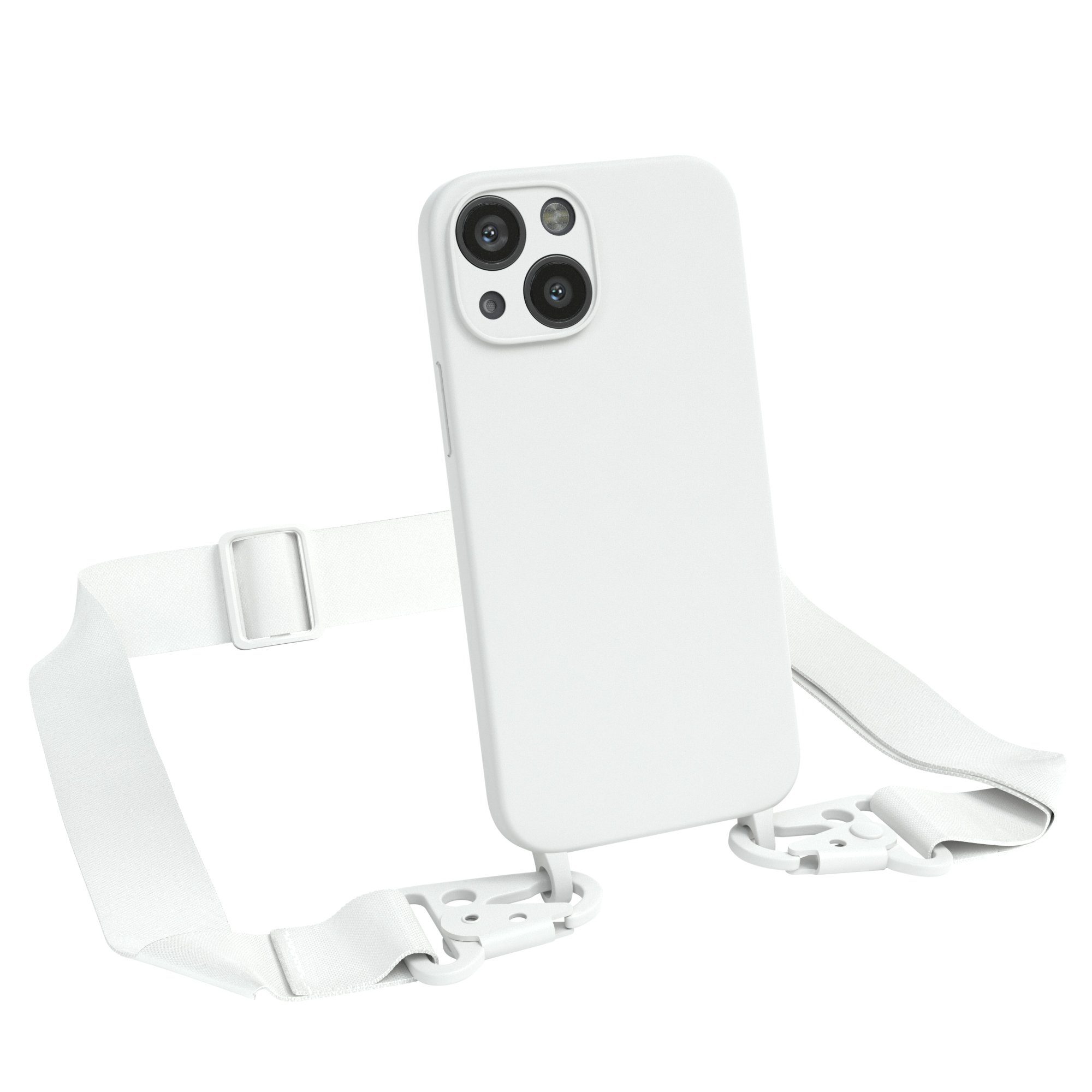 EAZY CASE Handykette Breitband Kette für Apple iPhone 13 Mini 5,4 Zoll, Ketten Hülle 2in1 Handyhülle mit abnehmbarer Kette Karabiner Bag Weiß