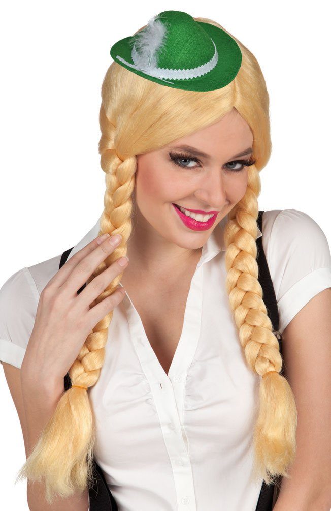 Kostüm Perücke Damen Oktoberfest blond Tirolerhut grün