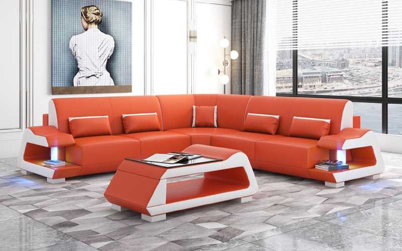 JVmoebel Orange Eckgarnitur Sofas, Europe Form Made Wohnzimmer Sofa Luxus in L Ecksofa 3 Ecksofa Teile,