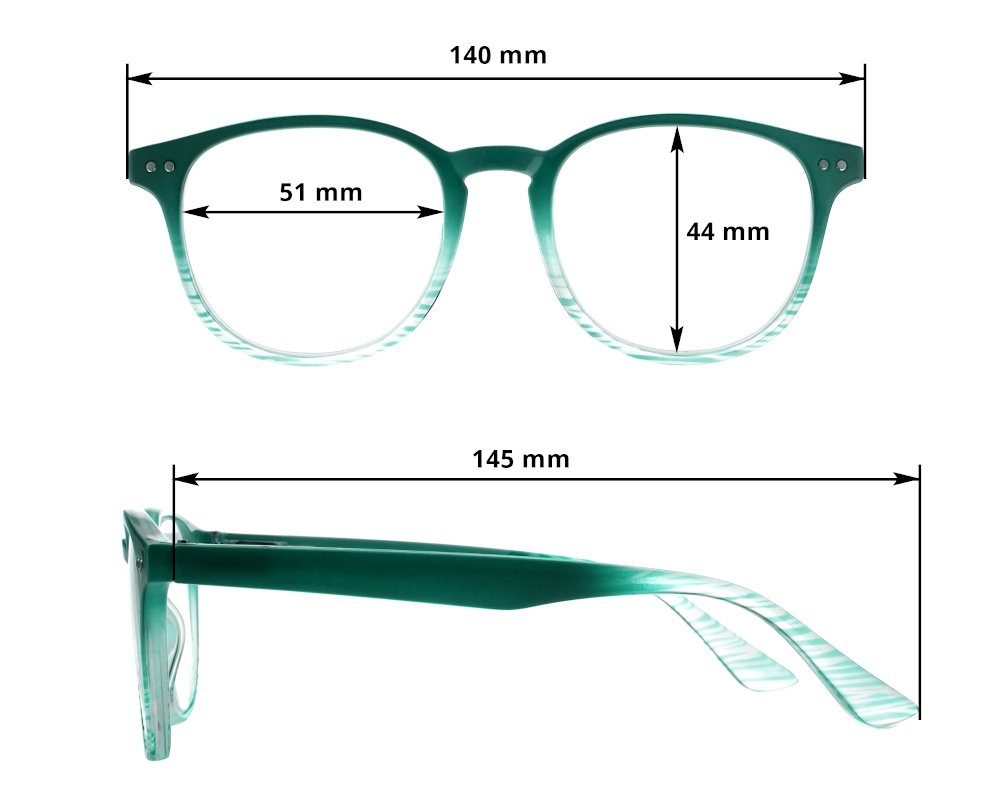 UrbanSky Lesebrille Gil, 5er-Pack - runde Kunststoffbrillen mit Farbverlauf und Federscharnier