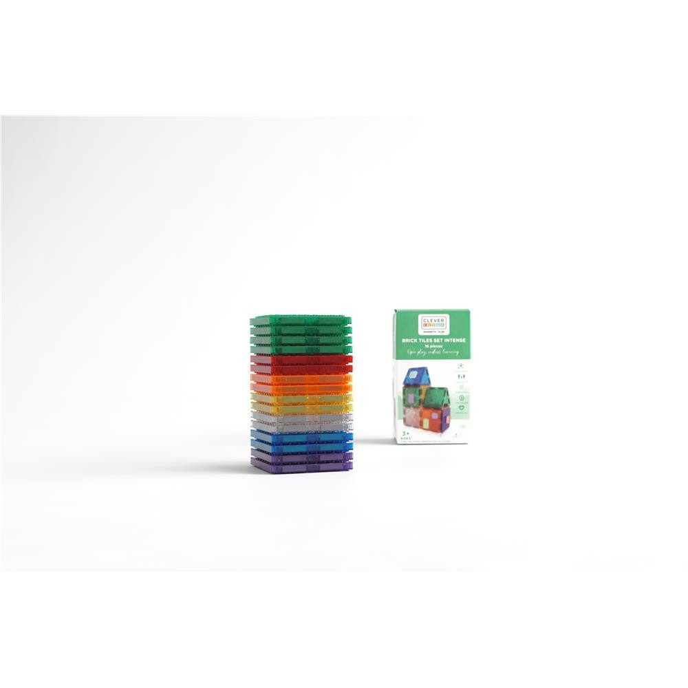 Cleverclixx Cleverclixx Brick Tiles Pack Intense 16 Teile Magnetspielbausteine, langlebiges Magnetspielzeug, robuste Bauweise, erweiterbare Sets