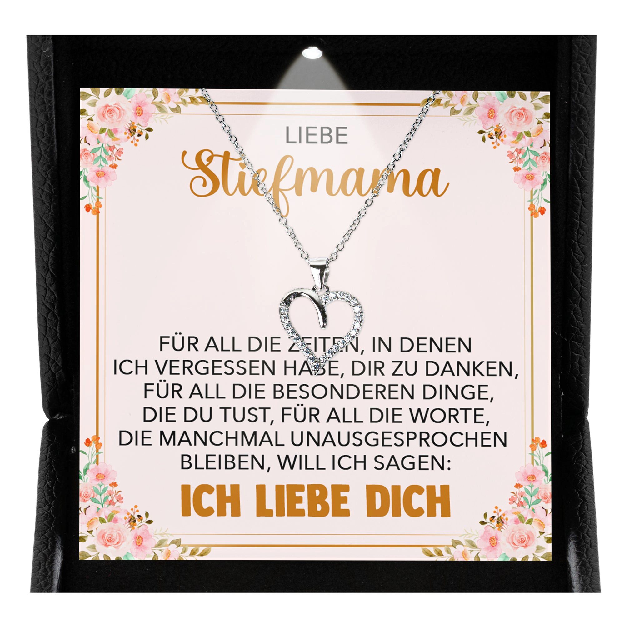 Schmuckset Stiefmutter Geschenk Muttertag Bonus-Mama Herz Halskette Geburtstag